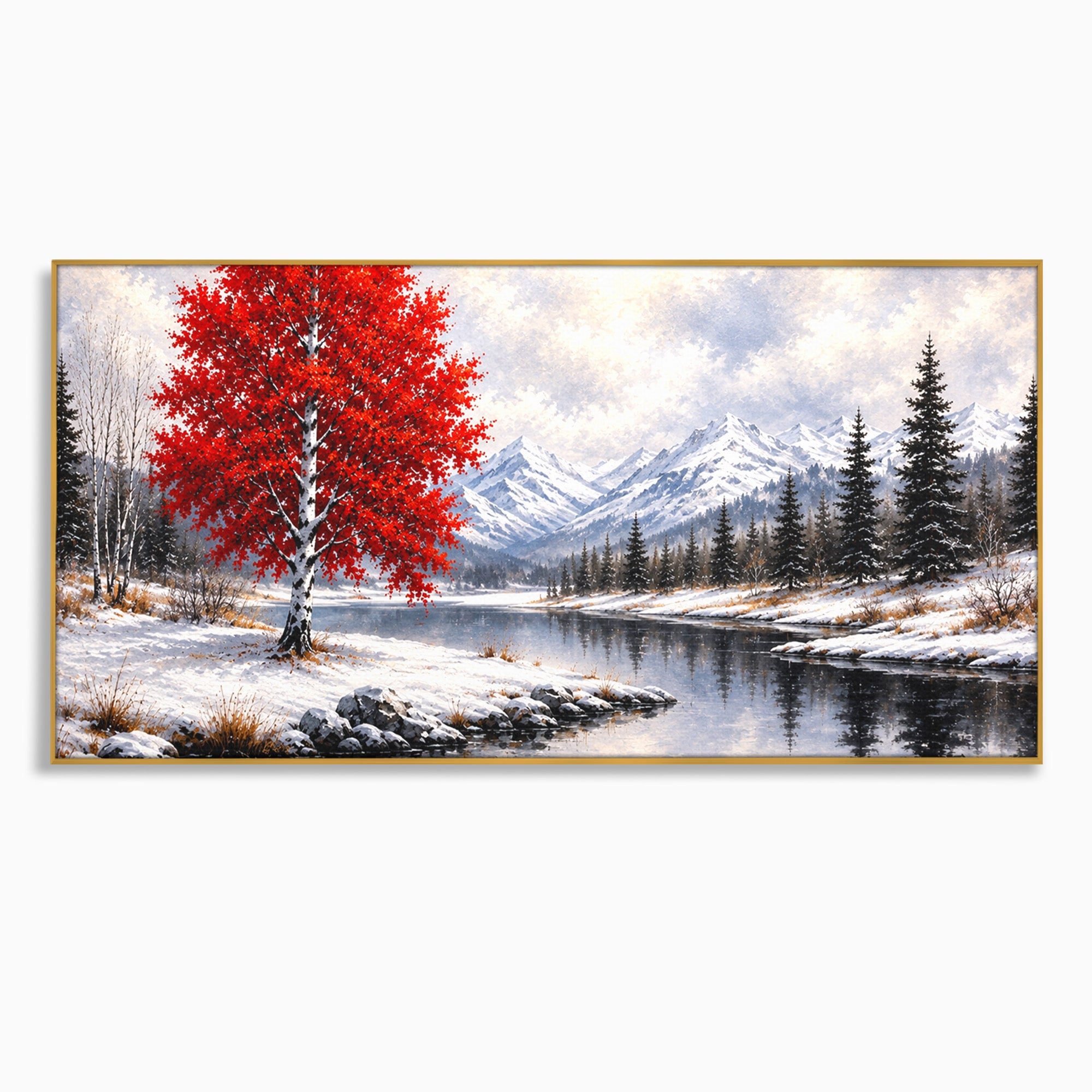 Tablou Canvas Premium LuxCanva® A1897, Armonie De Iarna, Peisaj, Iarna, Munte, Lac, Living, Natura, Culori Vibrante