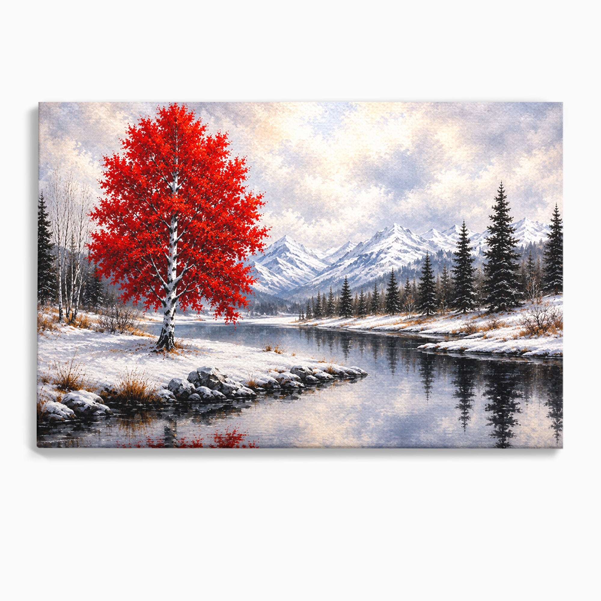 Tablou Canvas Premium LuxCanva® A1897, Armonie De Iarna, Peisaj, Iarna, Munte, Lac, Living, Natura, Culori Vibrante