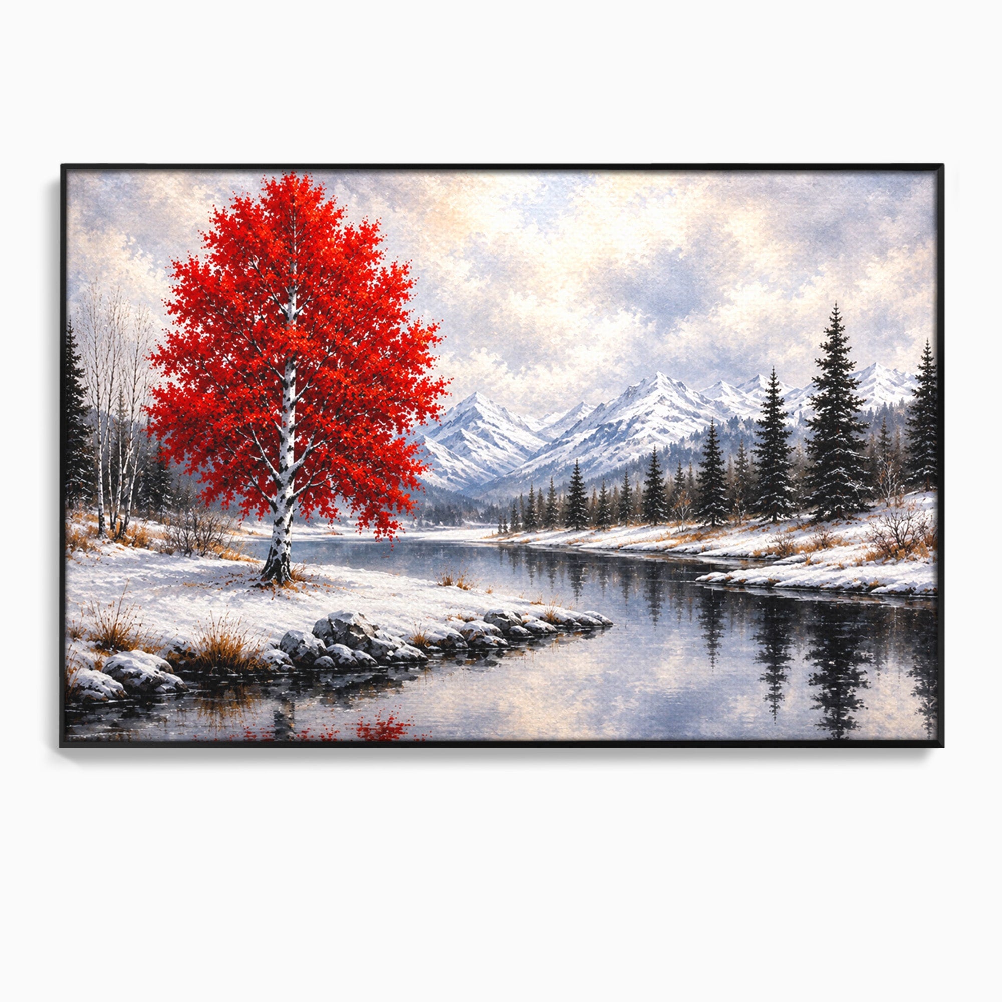 Tablou Canvas Premium LuxCanva® A1897, Armonie De Iarna, Peisaj, Iarna, Munte, Lac, Living, Natura, Culori Vibrante