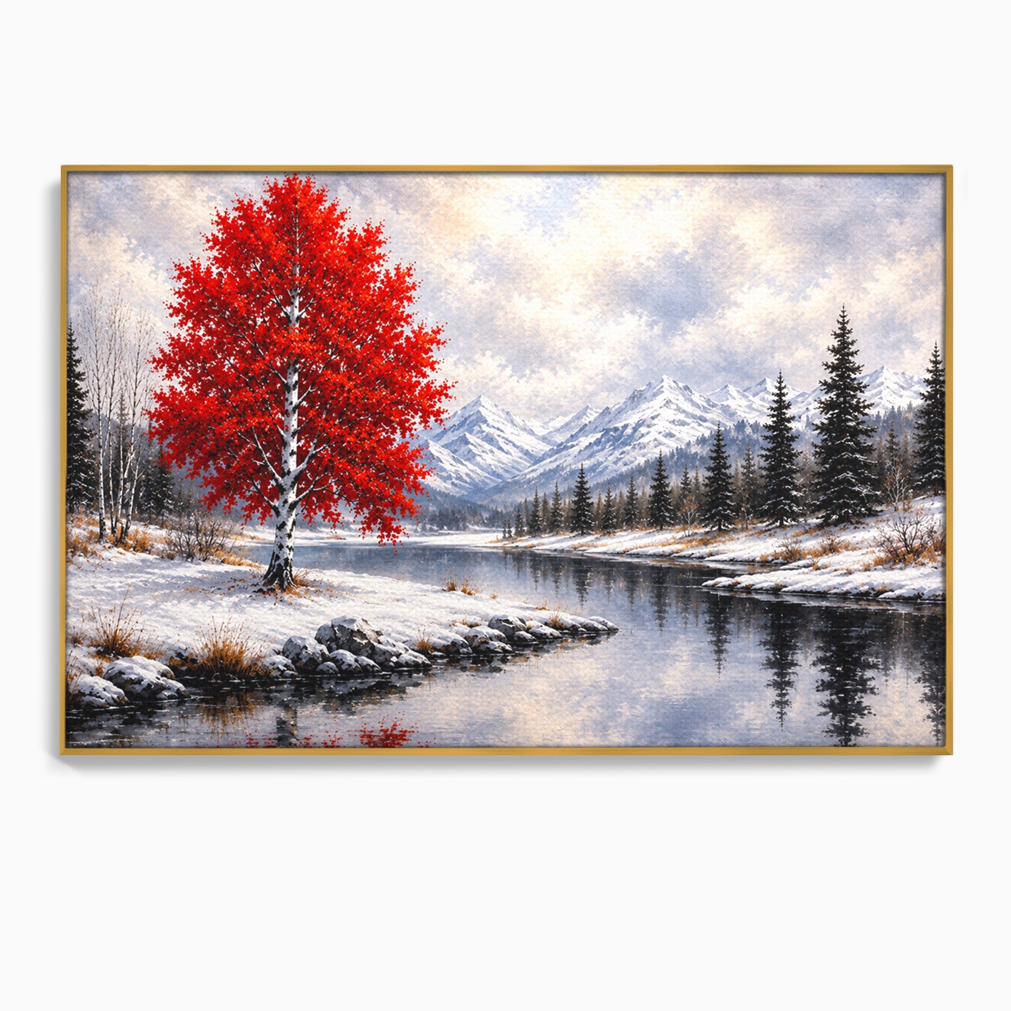 Tablou Canvas Premium LuxCanva® A1897, Armonie De Iarna, Peisaj, Iarna, Munte, Lac, Living, Natura, Culori Vibrante