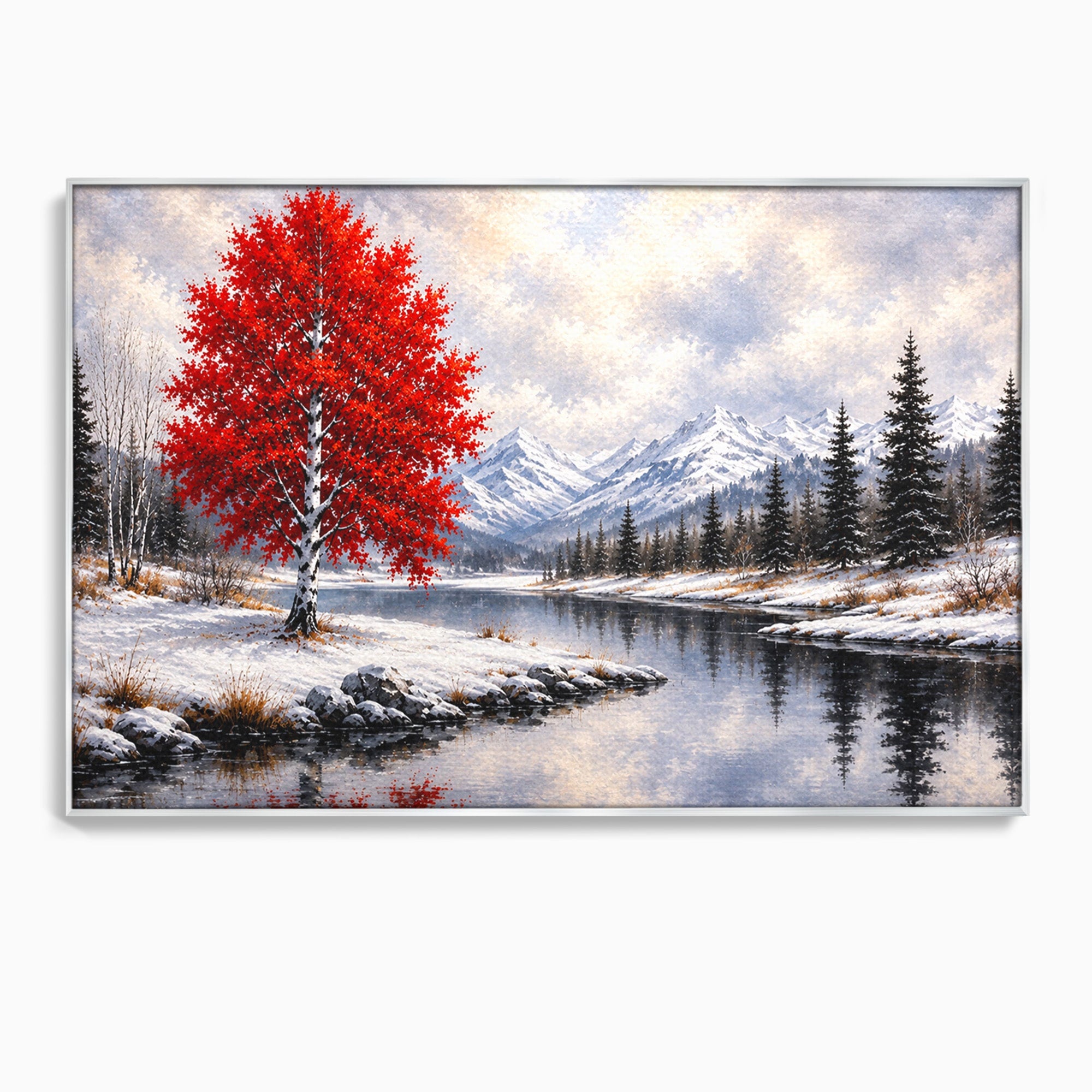 Tablou Canvas Premium LuxCanva® A1897, Armonie De Iarna, Peisaj, Iarna, Munte, Lac, Living, Natura, Culori Vibrante