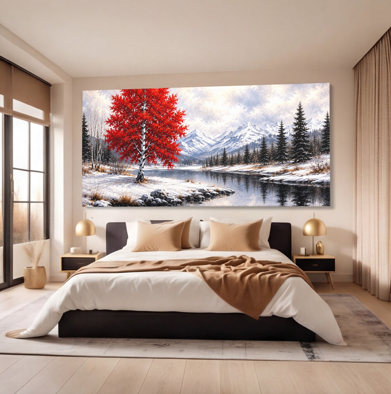 Tablou Canvas Premium LuxCanva® A1897, Armonie De Iarna, Peisaj, Iarna, Munte, Lac, Living, Natura, Culori Vibrante