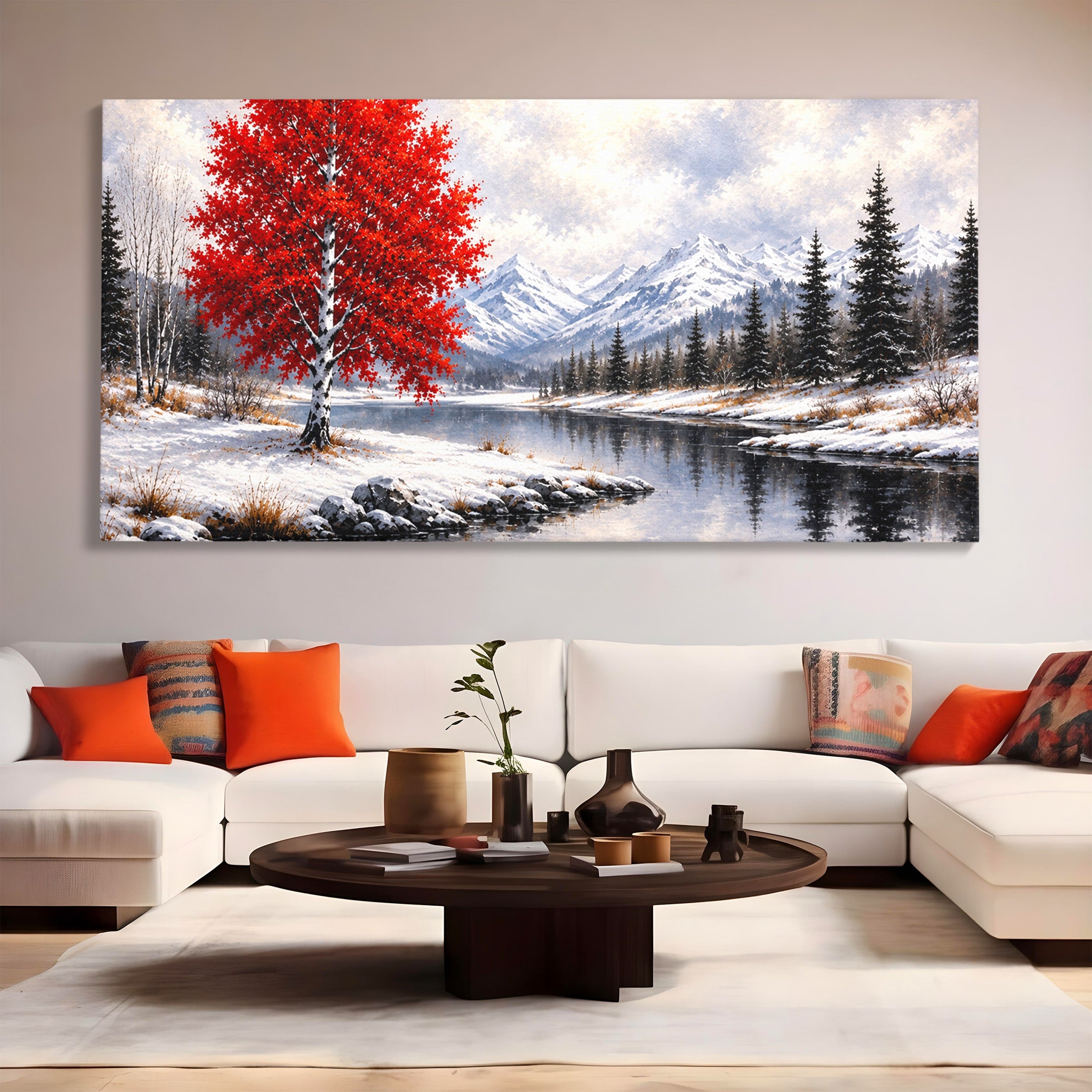 Tablou Canvas Premium LuxCanva® A1897, Armonie De Iarna, Peisaj, Iarna, Munte, Lac, Living, Natura, Culori Vibrante