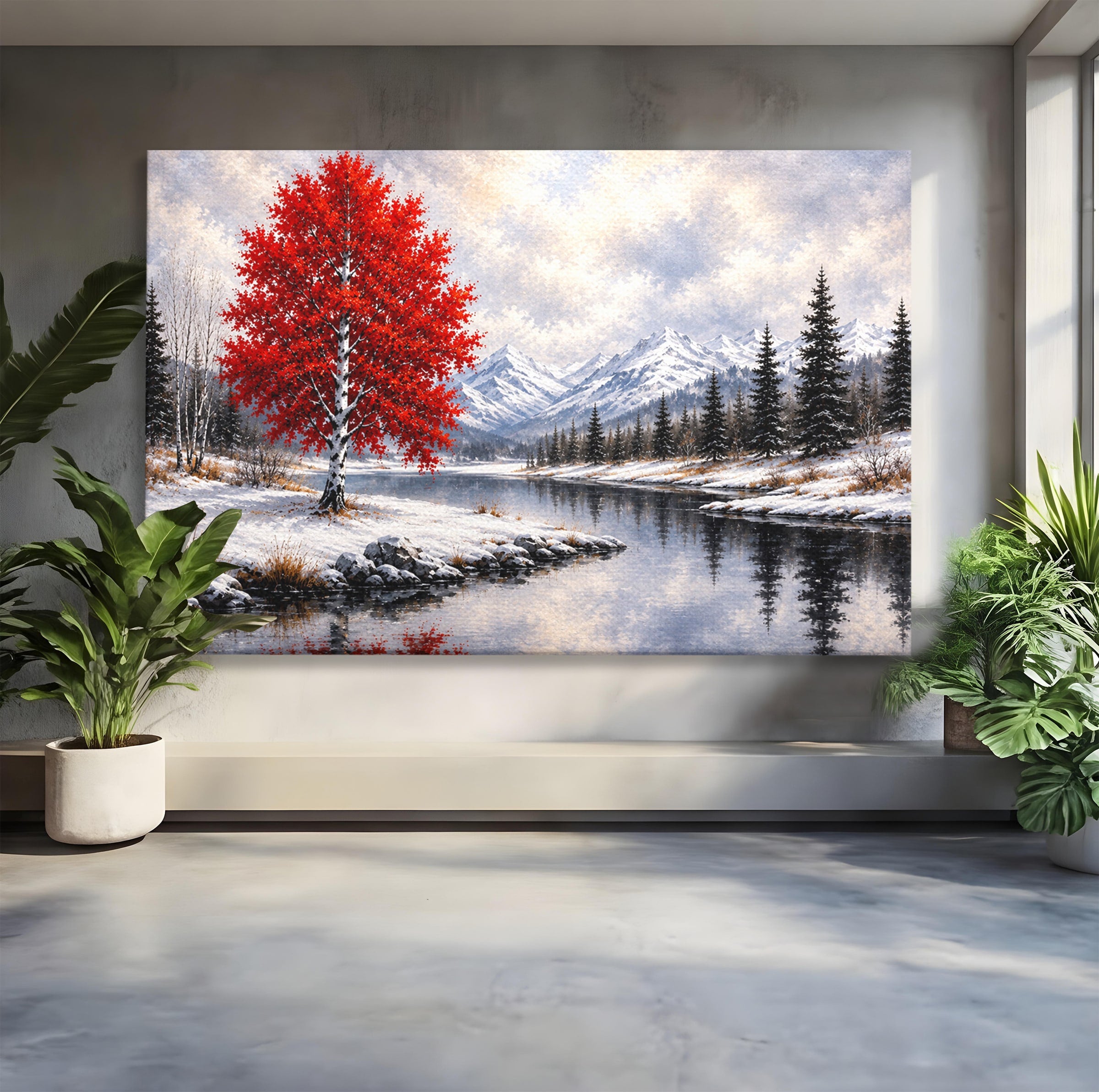 Tablou Canvas Premium LuxCanva® A1897, Armonie De Iarna, Peisaj, Iarna, Munte, Lac, Living, Natura, Culori Vibrante