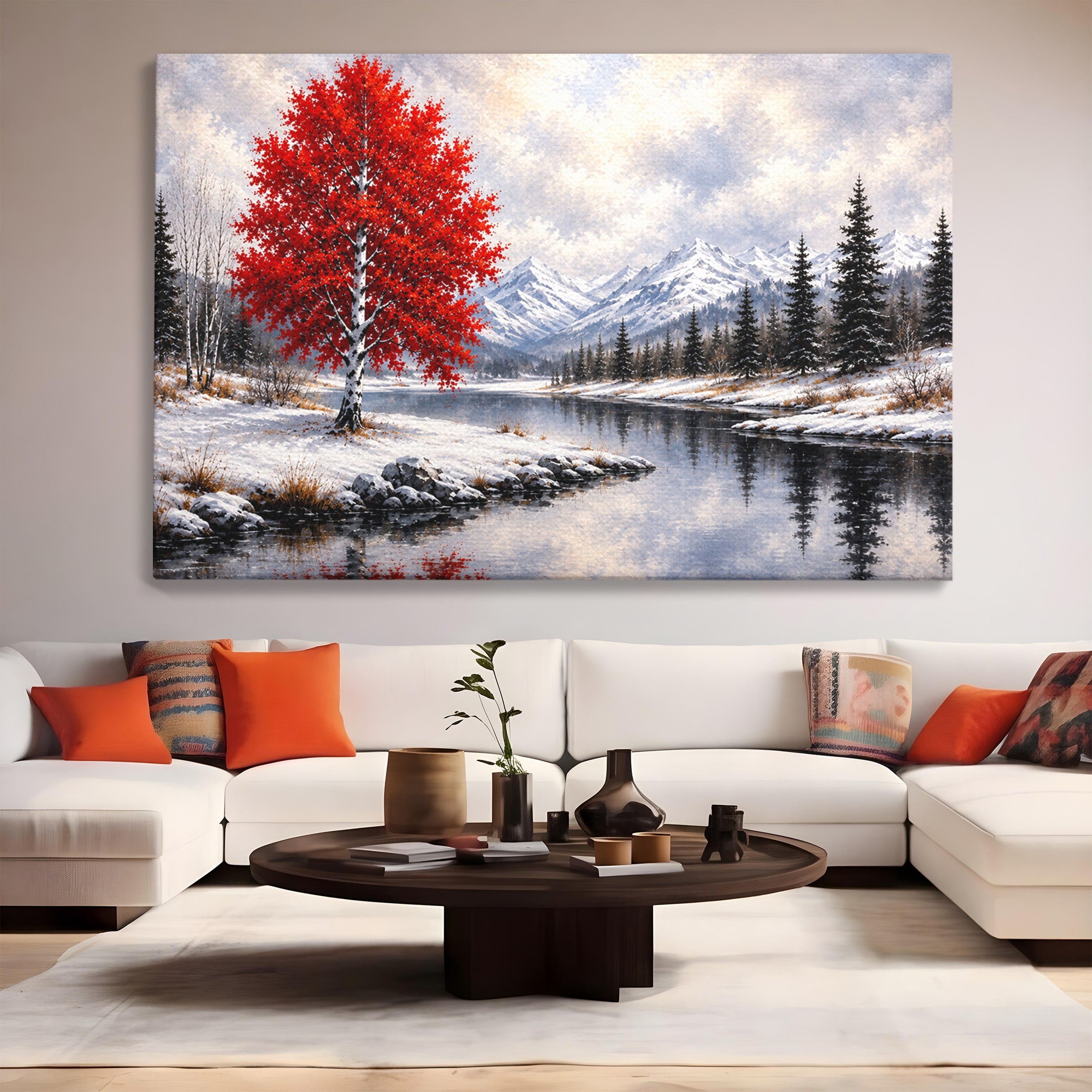 Tablou Canvas Premium LuxCanva® A1897, Armonie De Iarna, Peisaj, Iarna, Munte, Lac, Living, Natura, Culori Vibrante