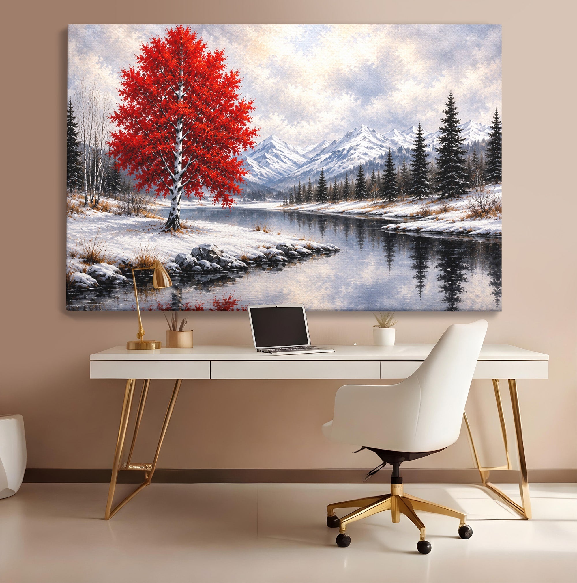 Tablou Canvas Premium LuxCanva® A1897, Armonie De Iarna, Peisaj, Iarna, Munte, Lac, Living, Natura, Culori Vibrante