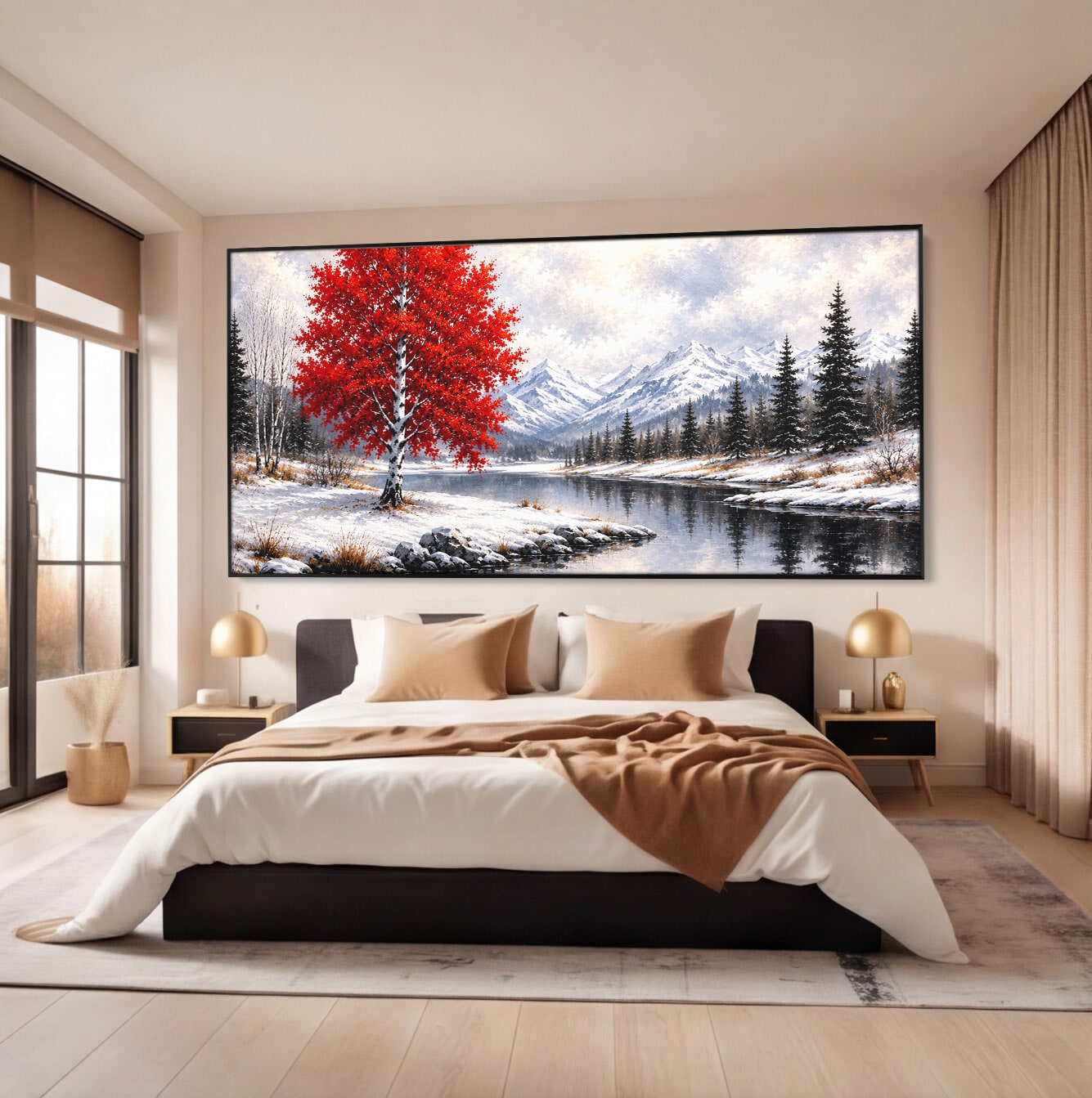 Tablou Canvas Premium LuxCanva® A1897, Armonie De Iarna, Peisaj, Iarna, Munte, Lac, Living, Natura, Culori Vibrante