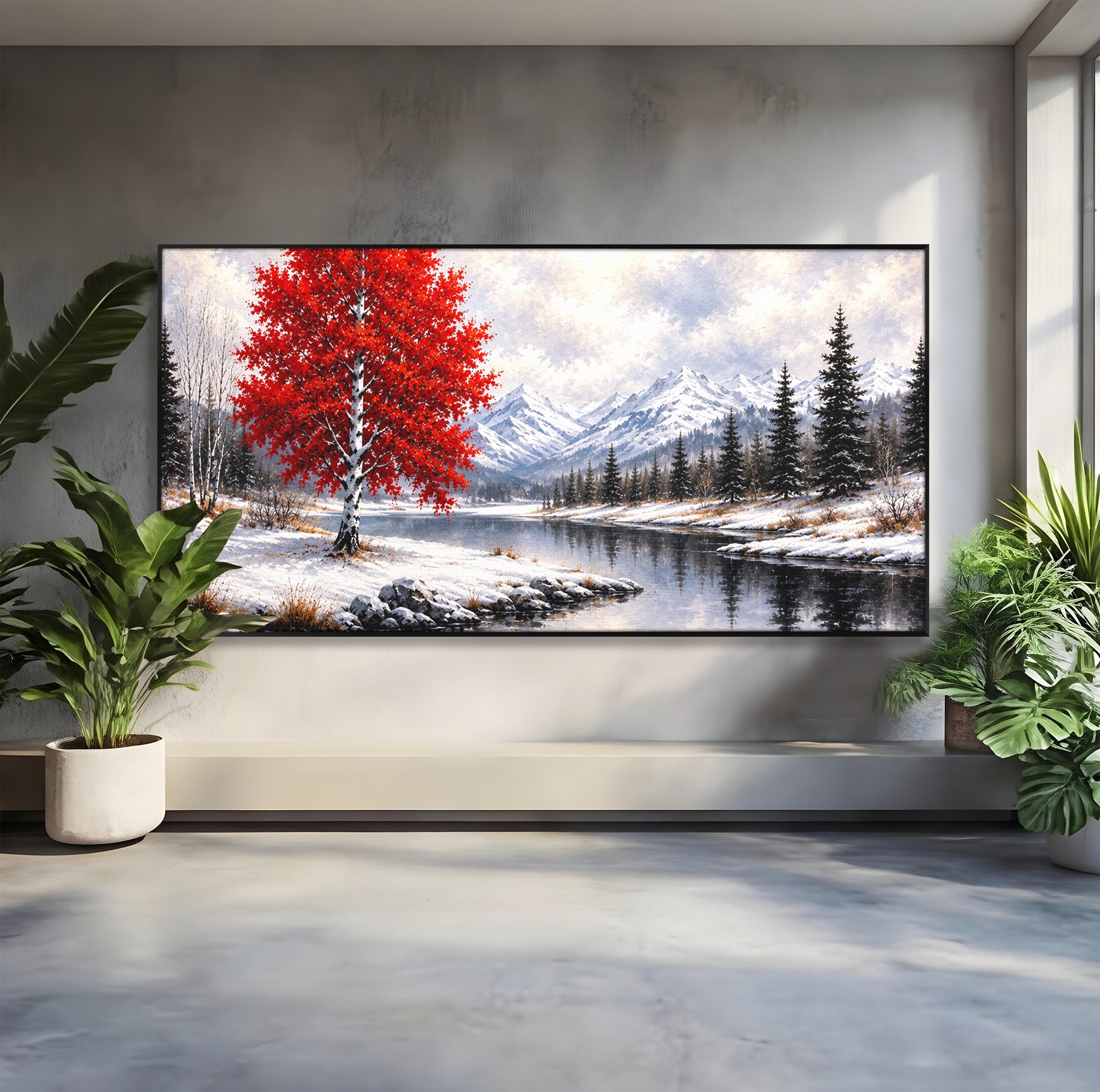 Tablou Canvas Premium LuxCanva® A1897, Armonie De Iarna, Peisaj, Iarna, Munte, Lac, Living, Natura, Culori Vibrante