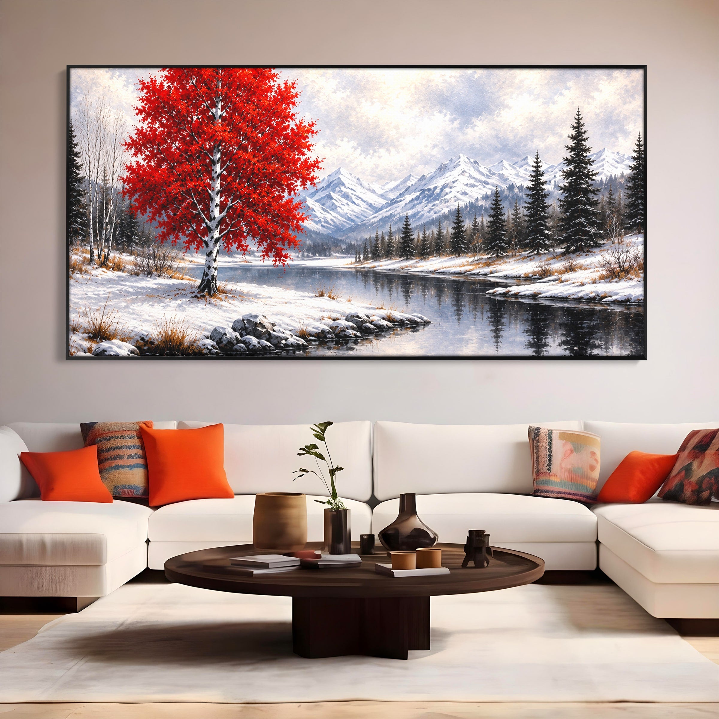 Tablou Canvas Premium LuxCanva® A1897, Armonie De Iarna, Peisaj, Iarna, Munte, Lac, Living, Natura, Culori Vibrante
