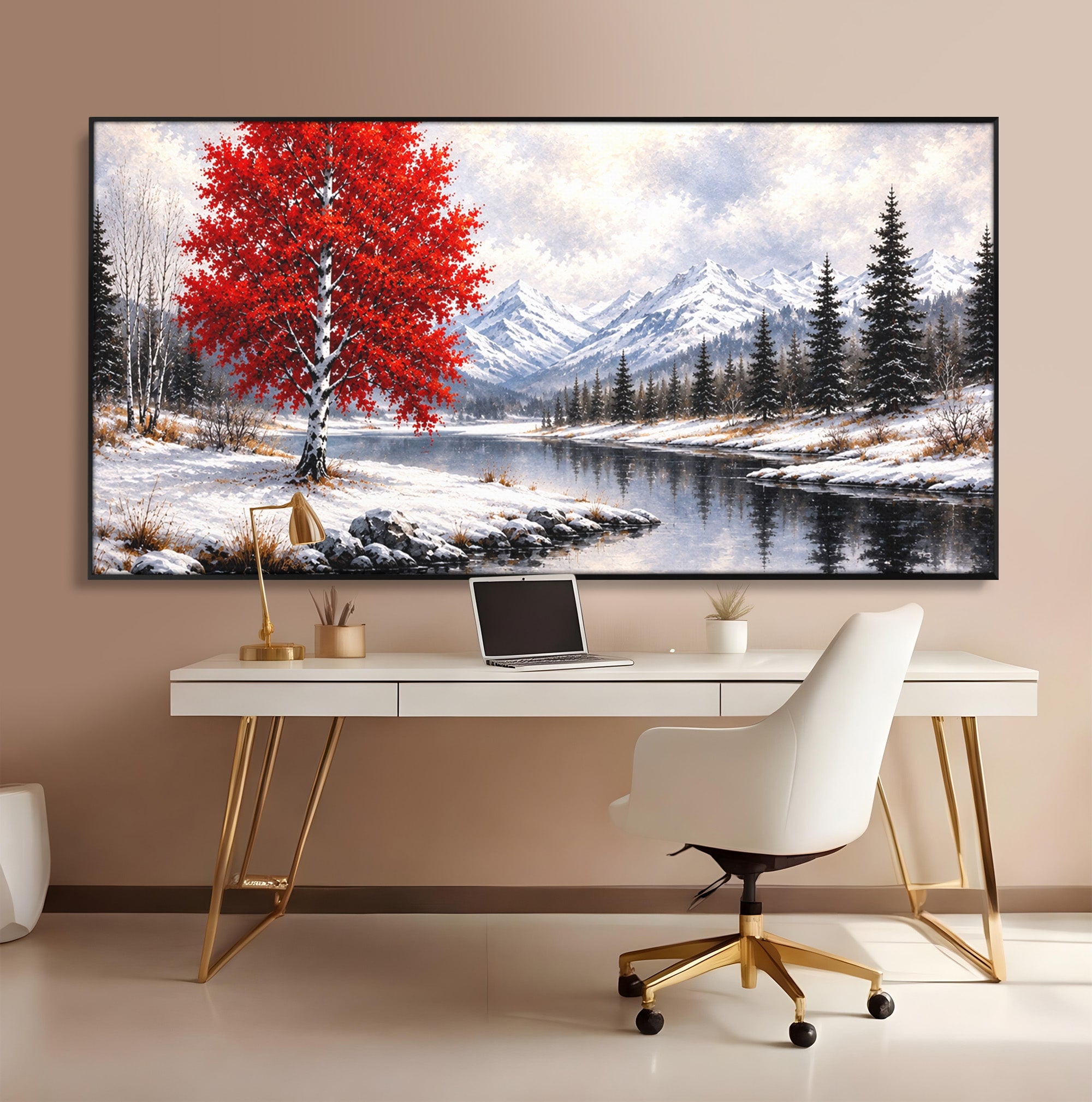 Tablou Canvas Premium LuxCanva® A1897, Armonie De Iarna, Peisaj, Iarna, Munte, Lac, Living, Natura, Culori Vibrante