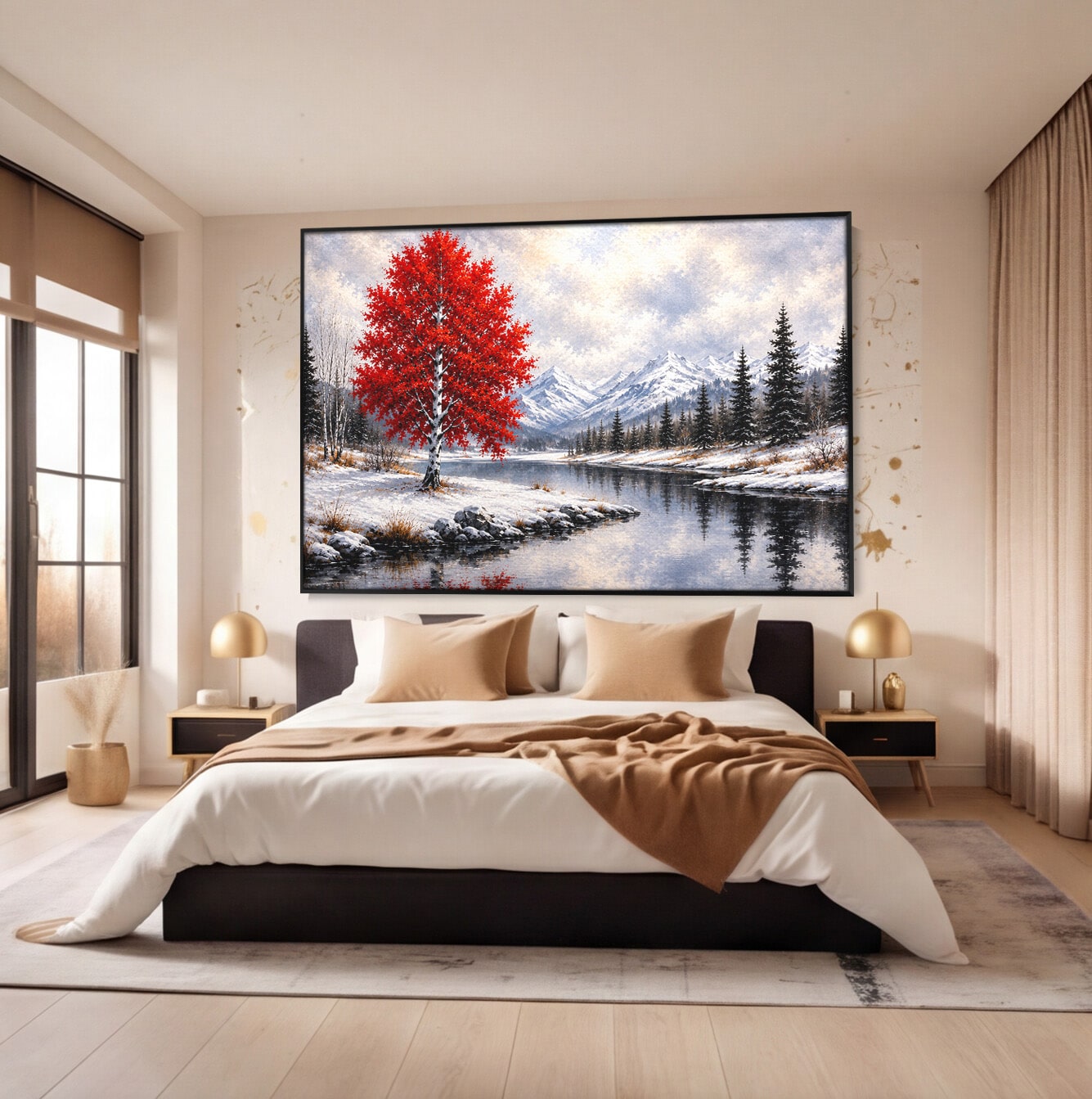 Tablou Canvas Premium LuxCanva® A1897, Armonie De Iarna, Peisaj, Iarna, Munte, Lac, Living, Natura, Culori Vibrante