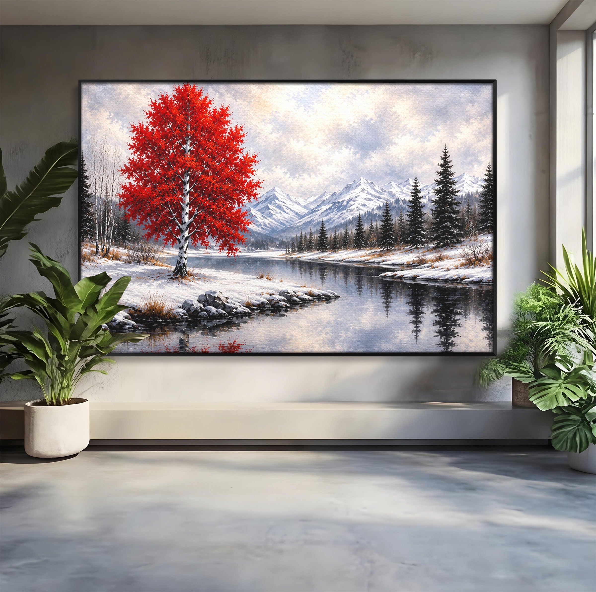 Tablou Canvas Premium LuxCanva® A1897, Armonie De Iarna, Peisaj, Iarna, Munte, Lac, Living, Natura, Culori Vibrante