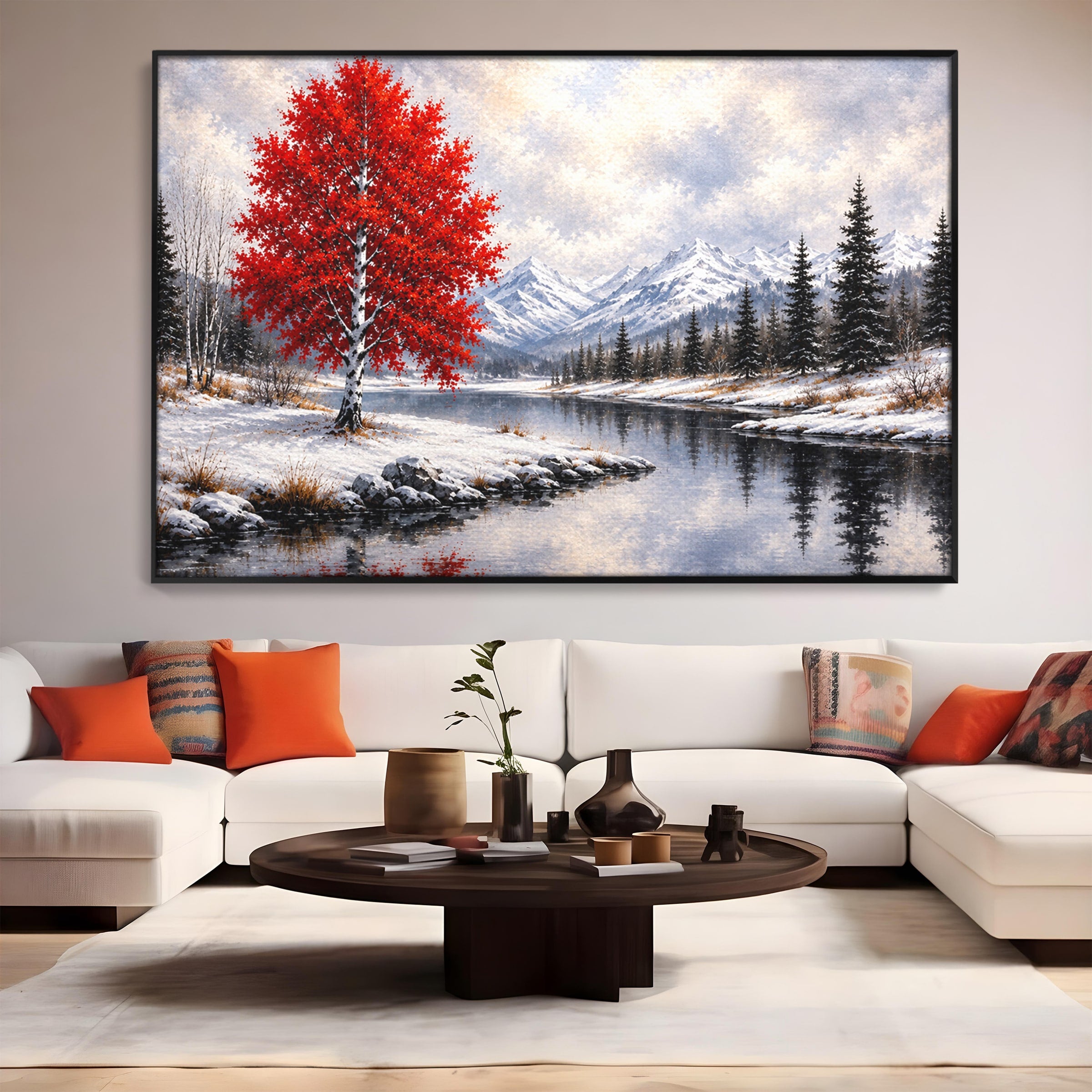 Tablou Canvas Premium LuxCanva® A1897, Armonie De Iarna, Peisaj, Iarna, Munte, Lac, Living, Natura, Culori Vibrante