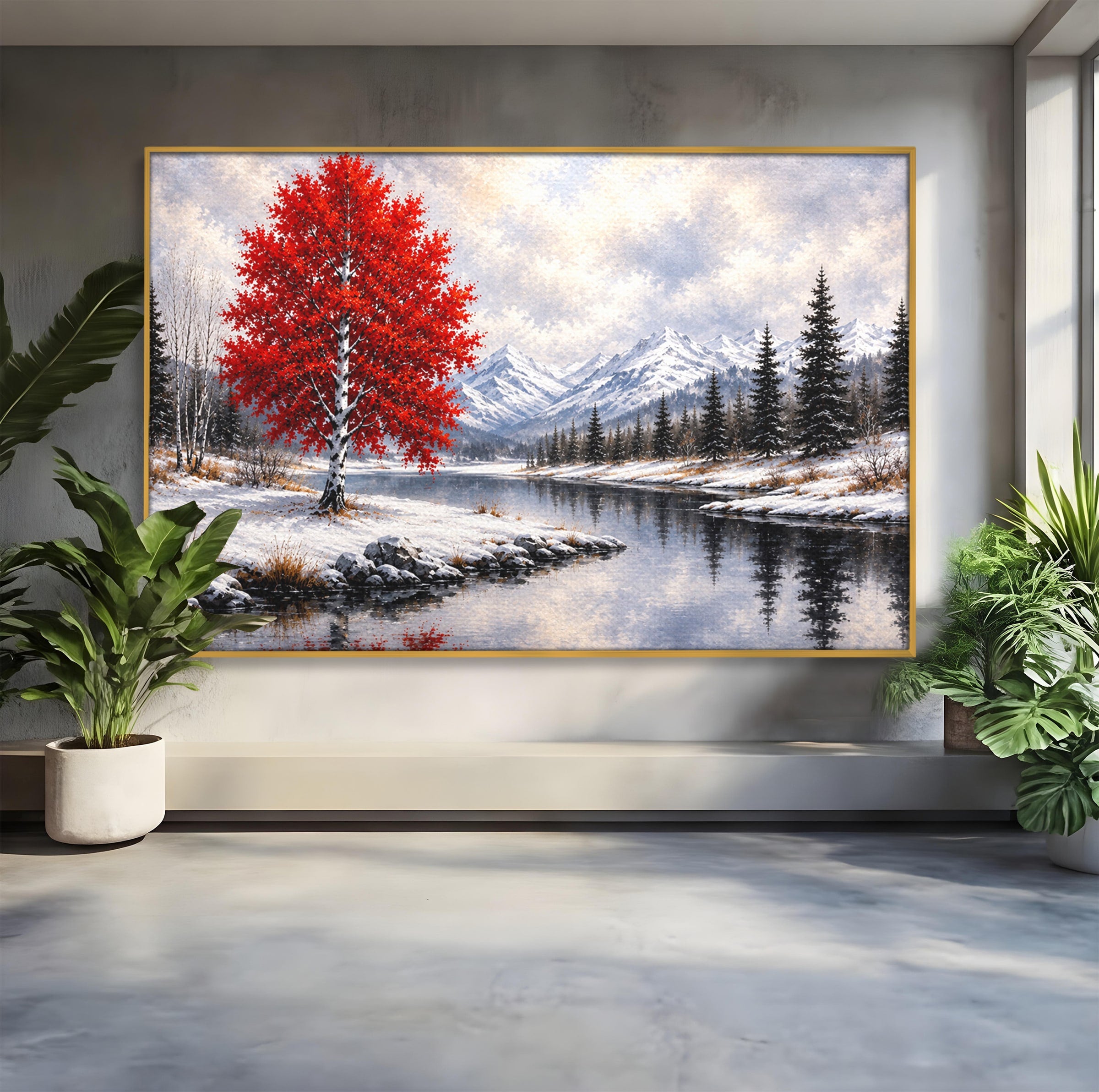 Tablou Canvas Premium LuxCanva® A1897, Armonie De Iarna, Peisaj, Iarna, Munte, Lac, Living, Natura, Culori Vibrante