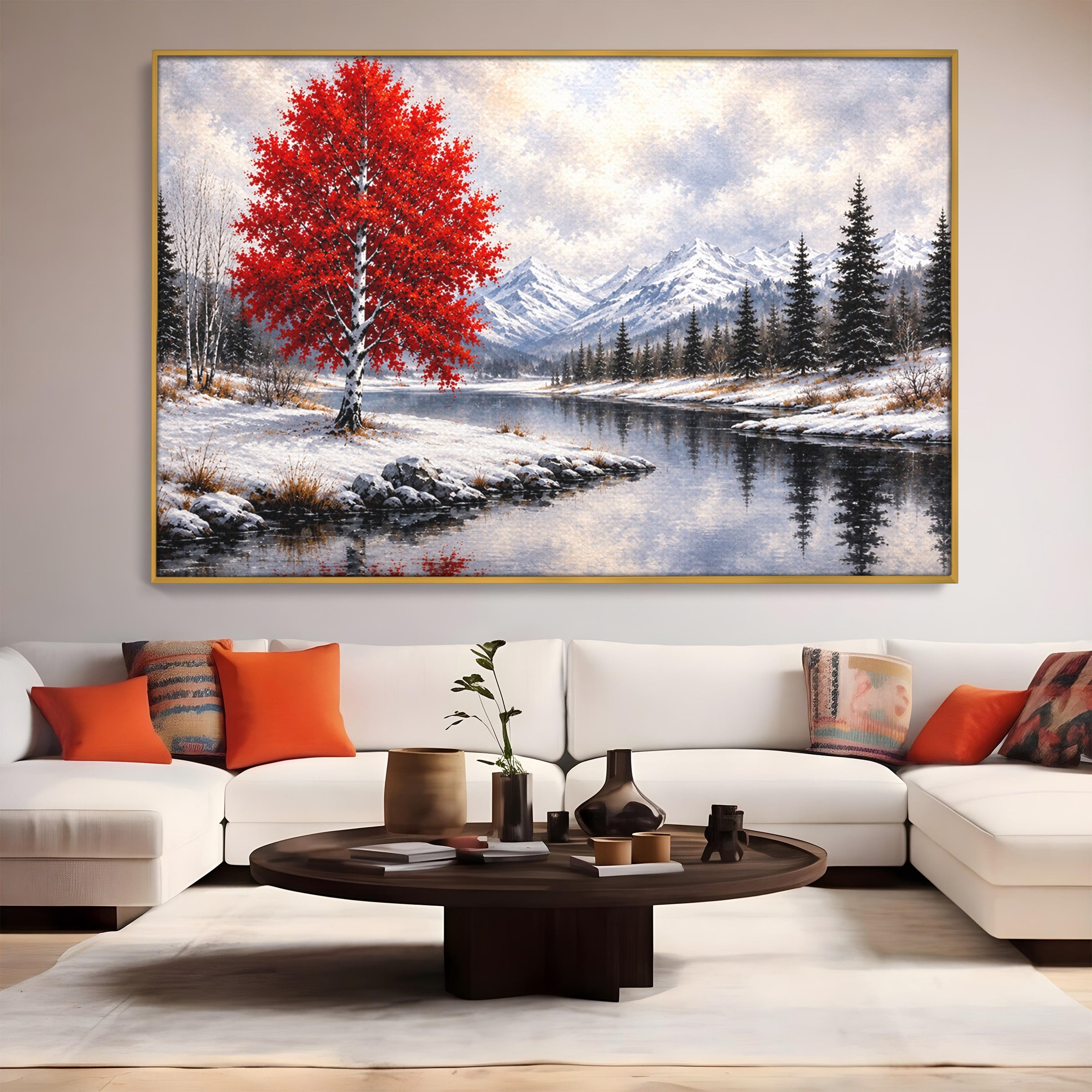 Tablou Canvas Premium LuxCanva® A1897, Armonie De Iarna, Peisaj, Iarna, Munte, Lac, Living, Natura, Culori Vibrante