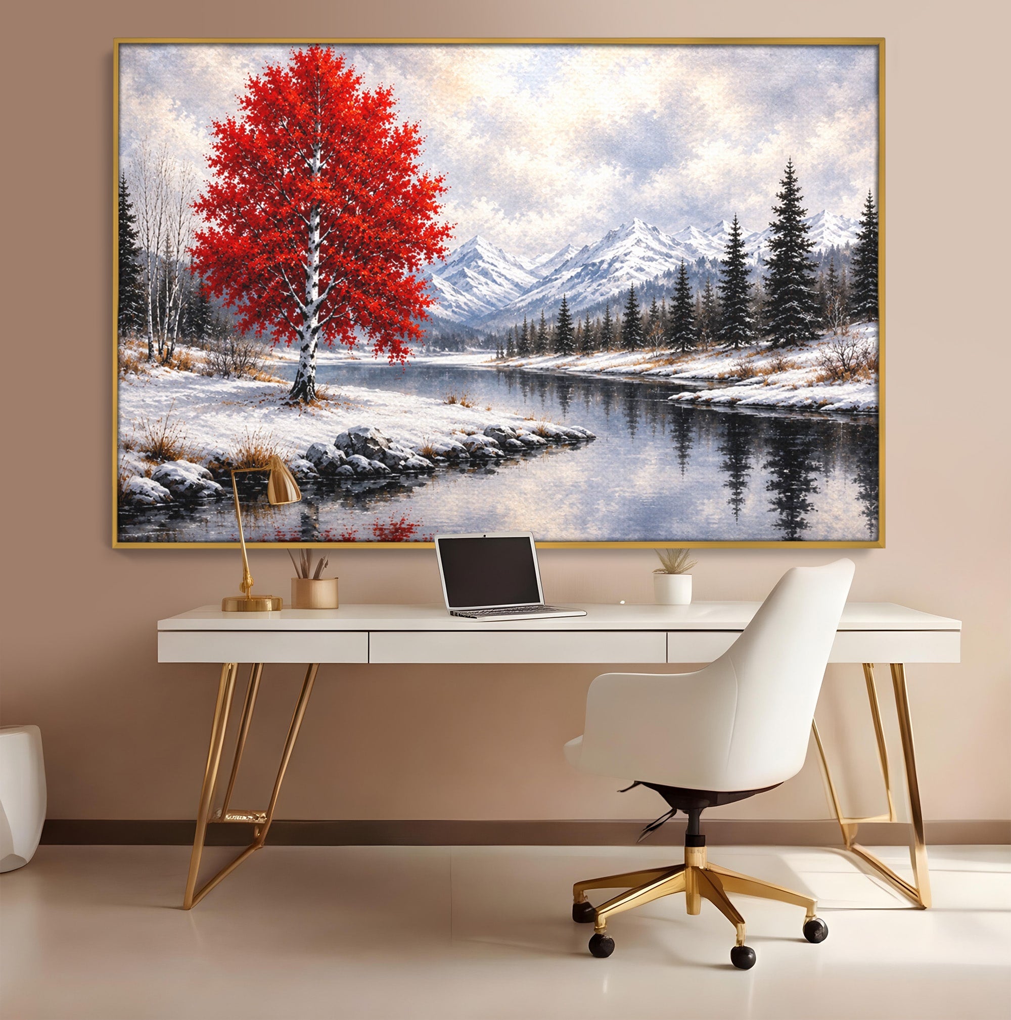 Tablou Canvas Premium LuxCanva® A1897, Armonie De Iarna, Peisaj, Iarna, Munte, Lac, Living, Natura, Culori Vibrante