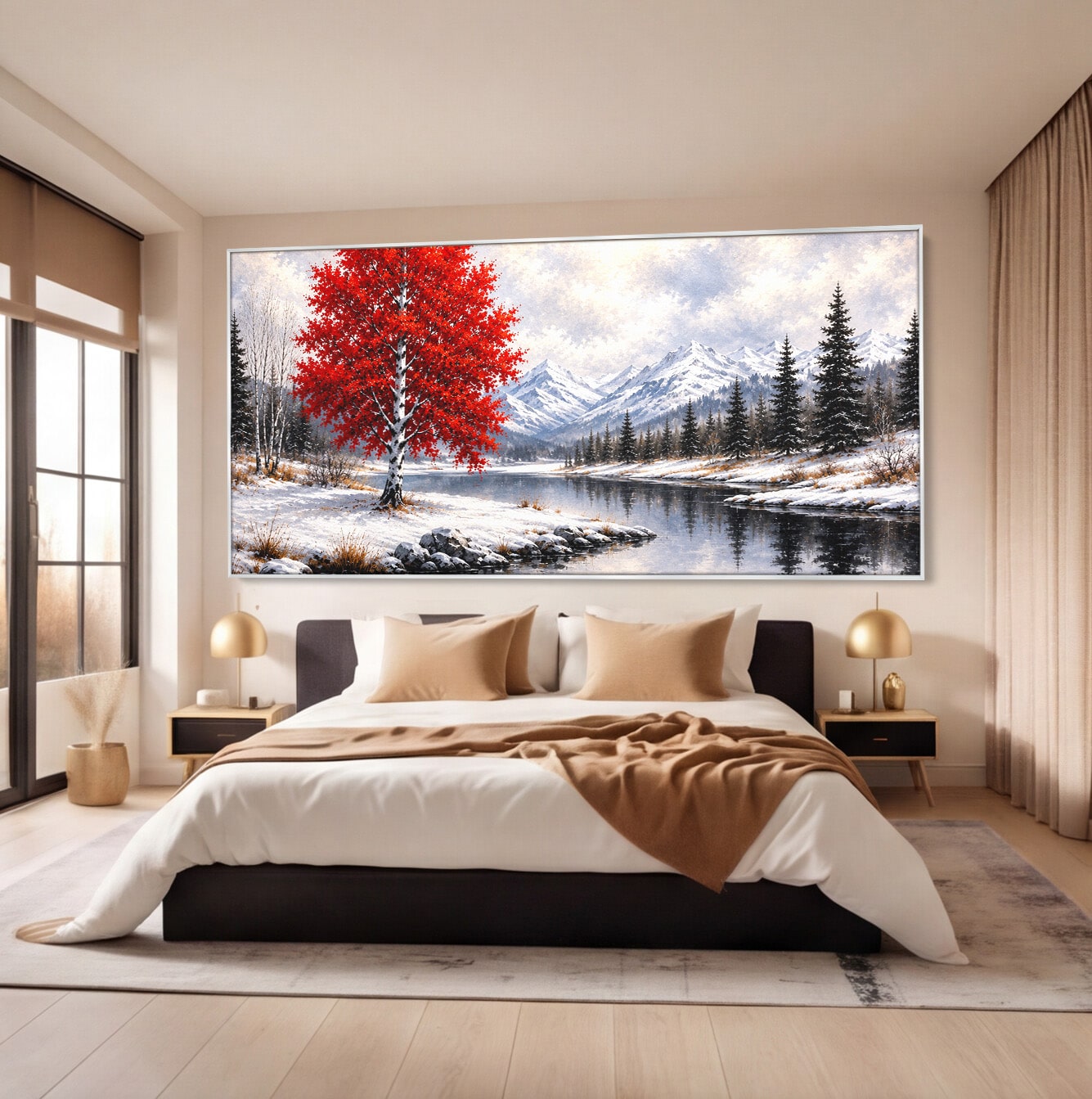 Tablou Canvas Premium LuxCanva® A1897, Armonie De Iarna, Peisaj, Iarna, Munte, Lac, Living, Natura, Culori Vibrante