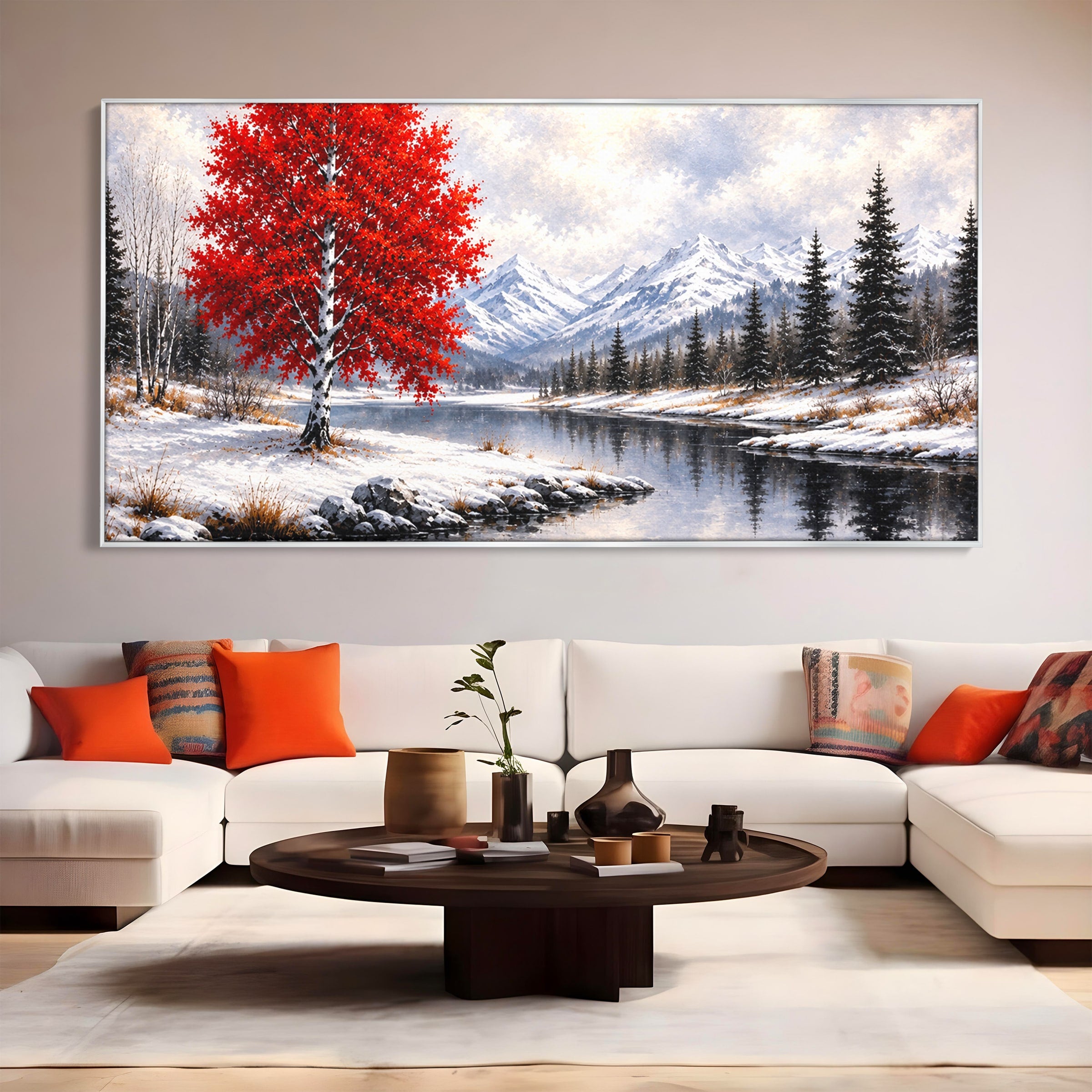 Tablou Canvas Premium LuxCanva® A1897, Armonie De Iarna, Peisaj, Iarna, Munte, Lac, Living, Natura, Culori Vibrante