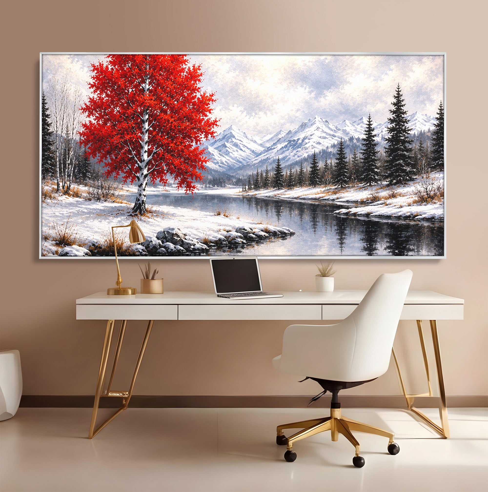 Tablou Canvas Premium LuxCanva® A1897, Armonie De Iarna, Peisaj, Iarna, Munte, Lac, Living, Natura, Culori Vibrante