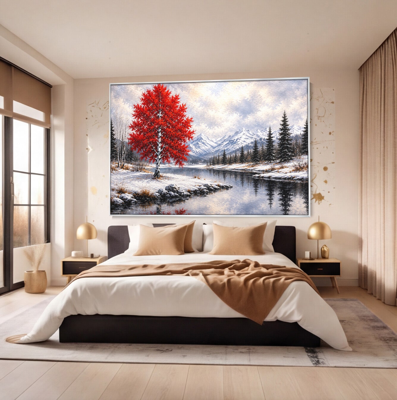 Tablou Canvas Premium LuxCanva® A1897, Armonie De Iarna, Peisaj, Iarna, Munte, Lac, Living, Natura, Culori Vibrante