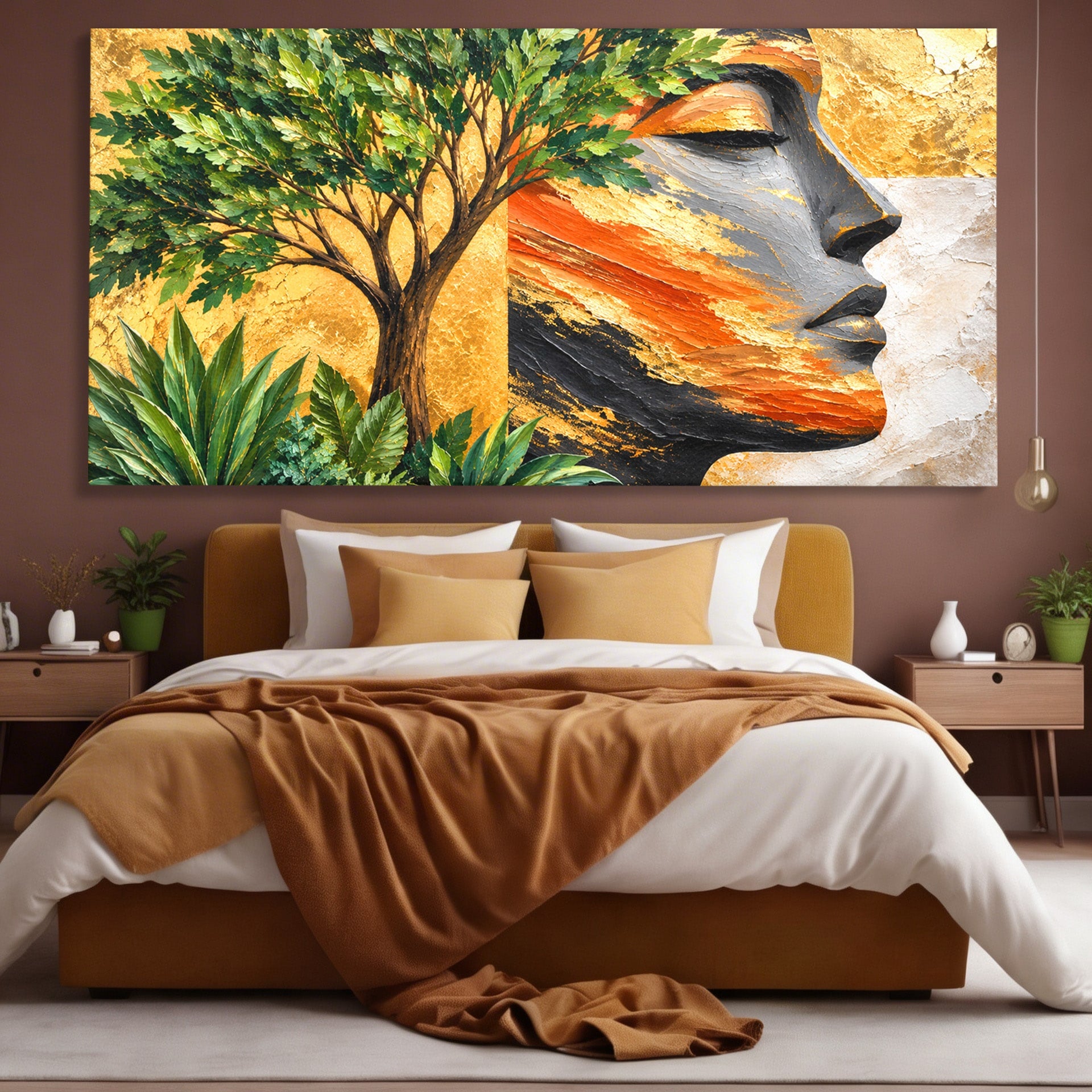 Tablou Canvas Premium LuxCanva® A1898, Portretul Naturii Aurii, Portret, Natura, Arbore, Contemplare, Living, Culori Vibrante