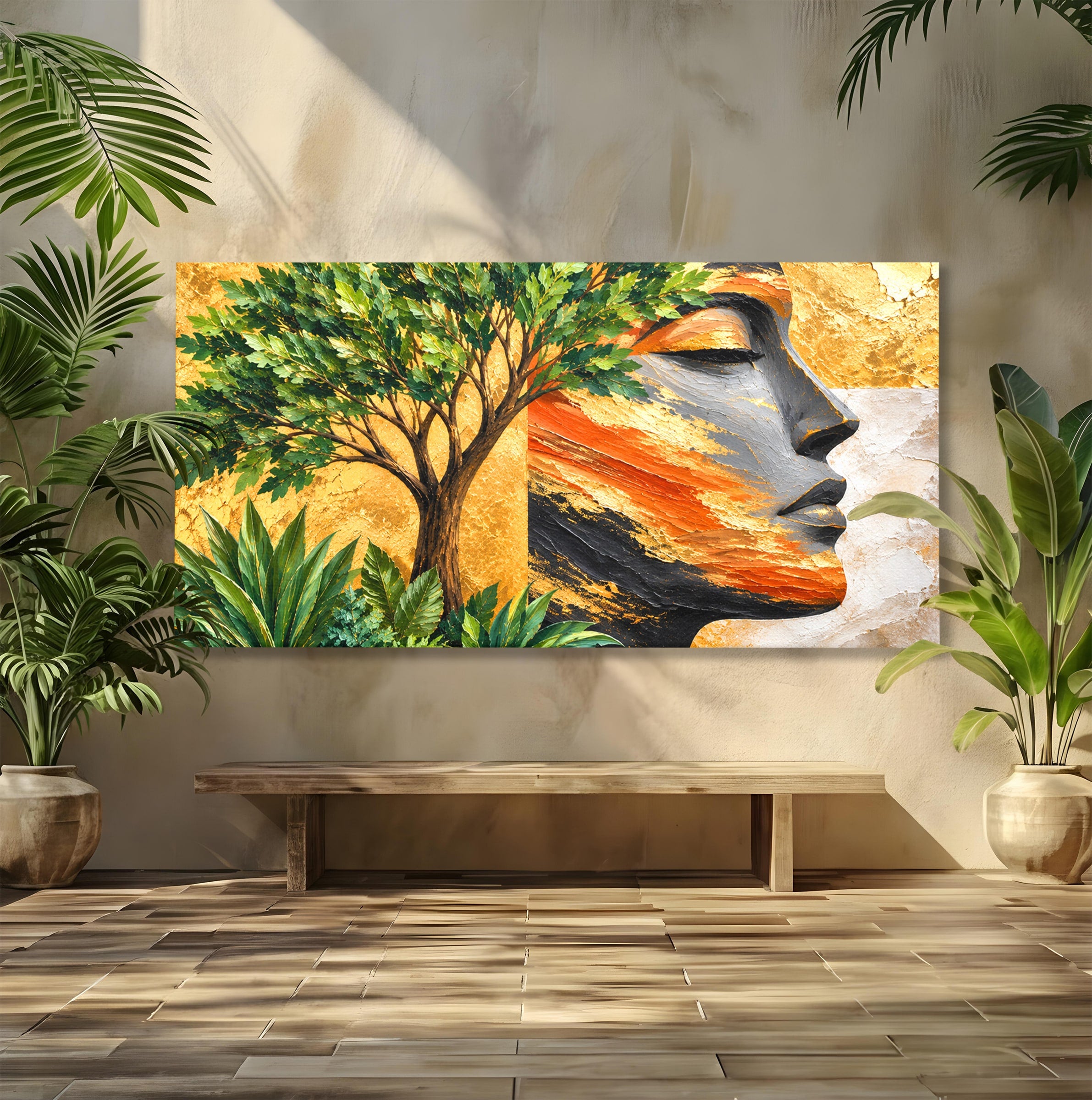 Tablou Canvas Premium LuxCanva® A1898, Portretul Naturii Aurii, Portret, Natura, Arbore, Contemplare, Living, Culori Vibrante