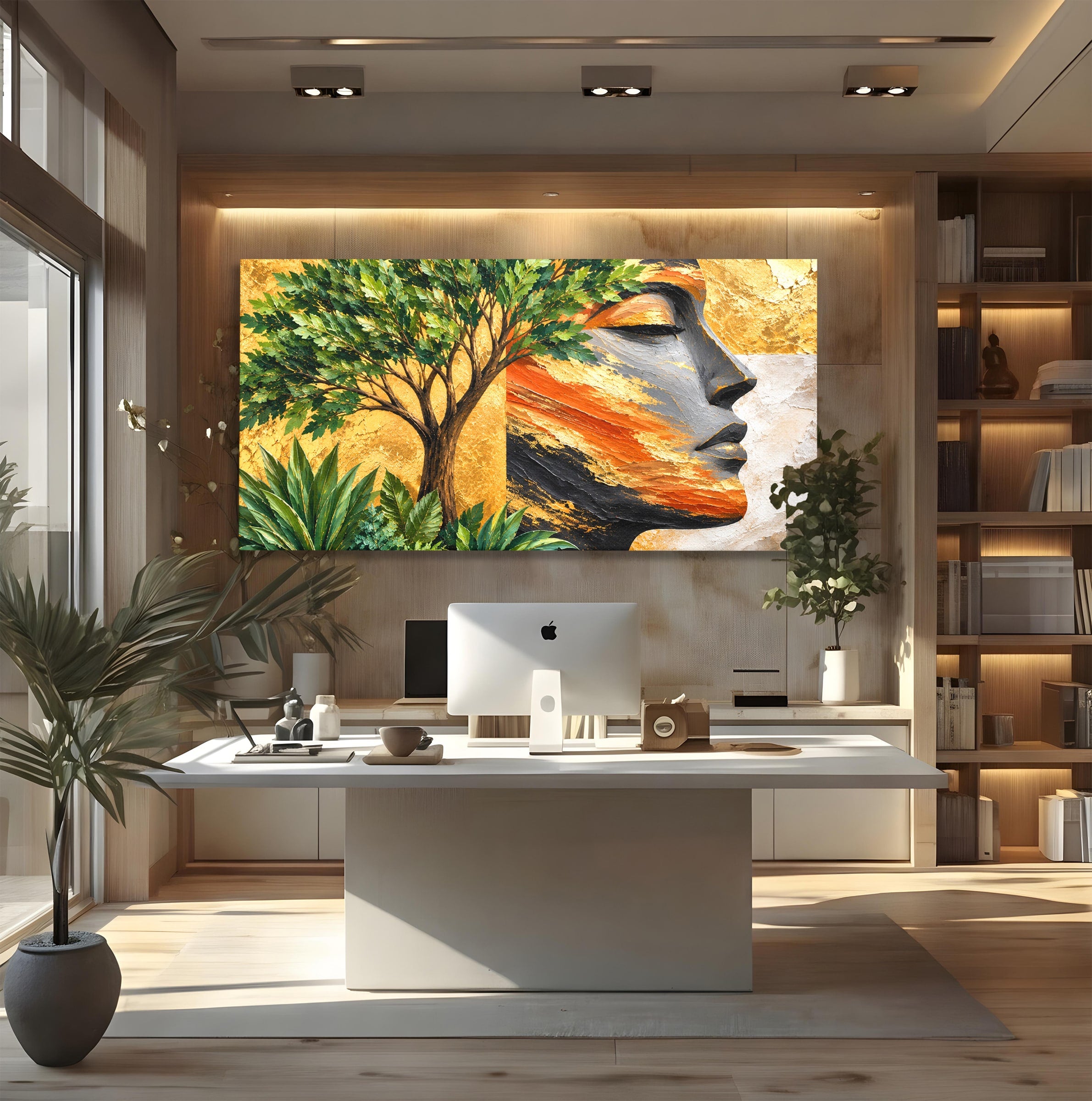 Tablou Canvas Premium LuxCanva® A1898, Portretul Naturii Aurii, Portret, Natura, Arbore, Contemplare, Living, Culori Vibrante