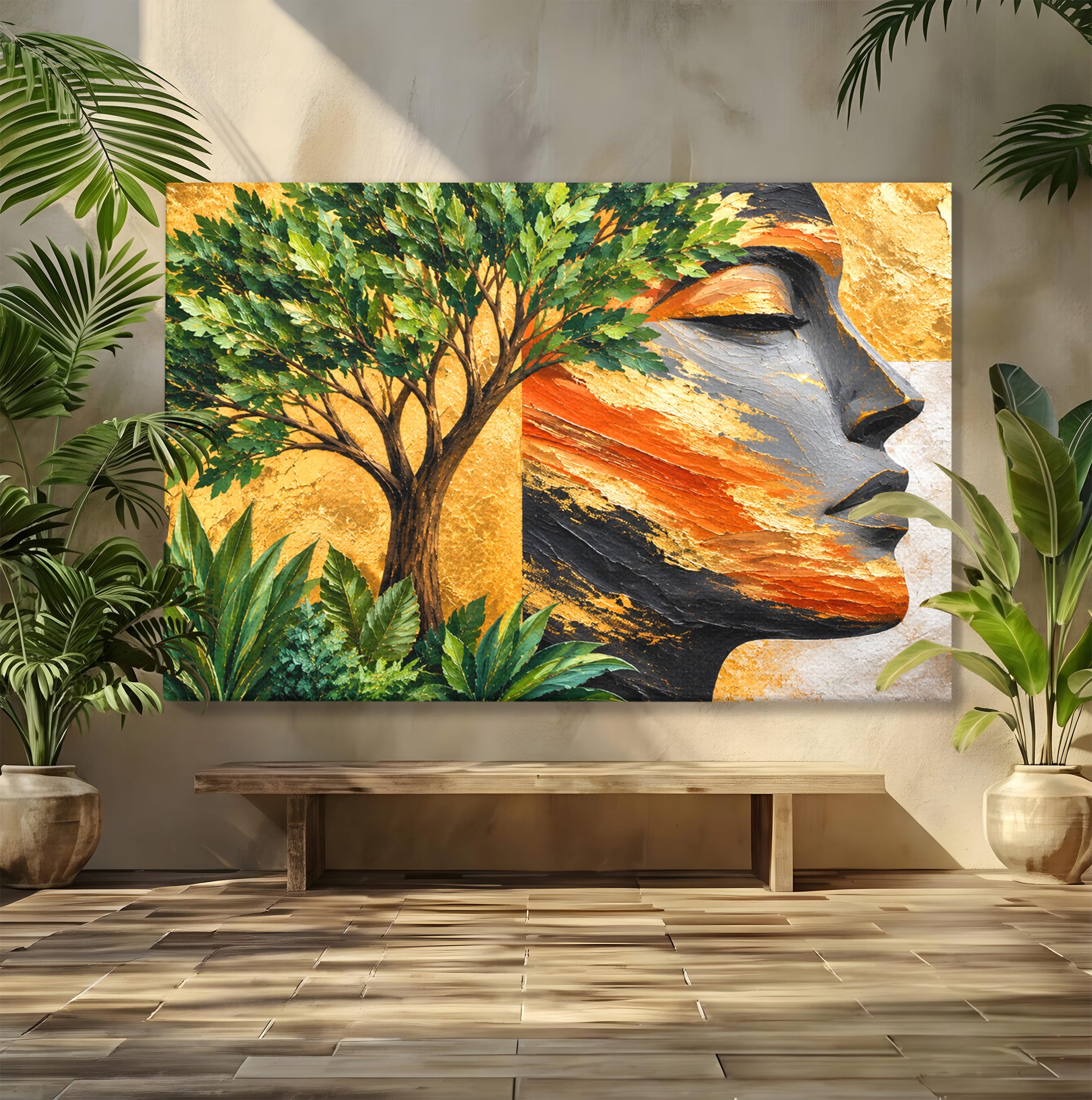 Tablou Canvas Premium LuxCanva® A1898, Portretul Naturii Aurii, Portret, Natura, Arbore, Contemplare, Living, Culori Vibrante