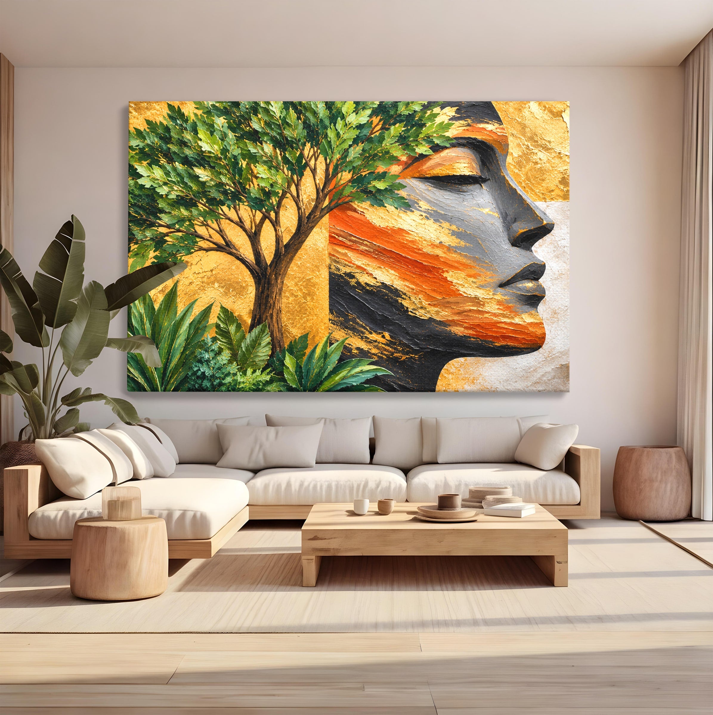 Tablou Canvas Premium LuxCanva® A1898, Portretul Naturii Aurii, Portret, Natura, Arbore, Contemplare, Living, Culori Vibrante