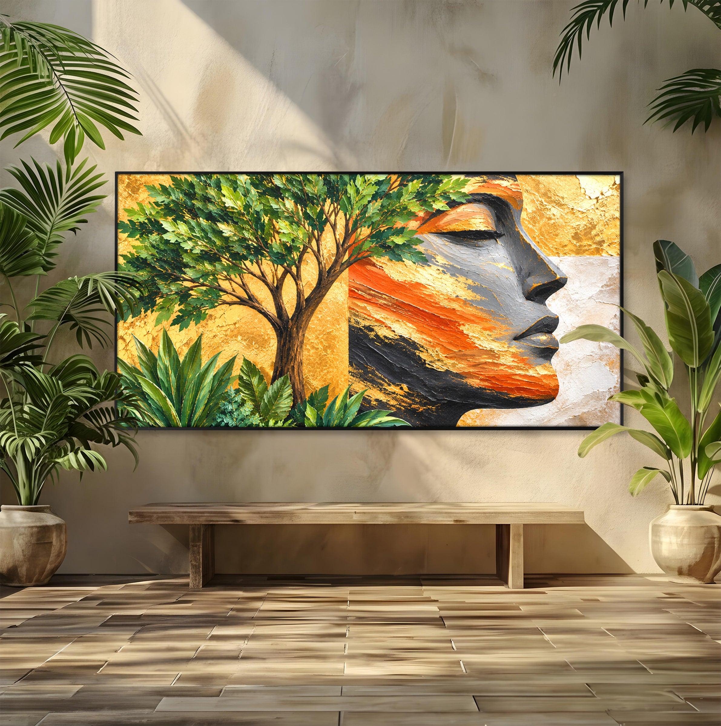 Tablou Canvas Premium LuxCanva® A1898, Portretul Naturii Aurii, Portret, Natura, Arbore, Contemplare, Living, Culori Vibrante