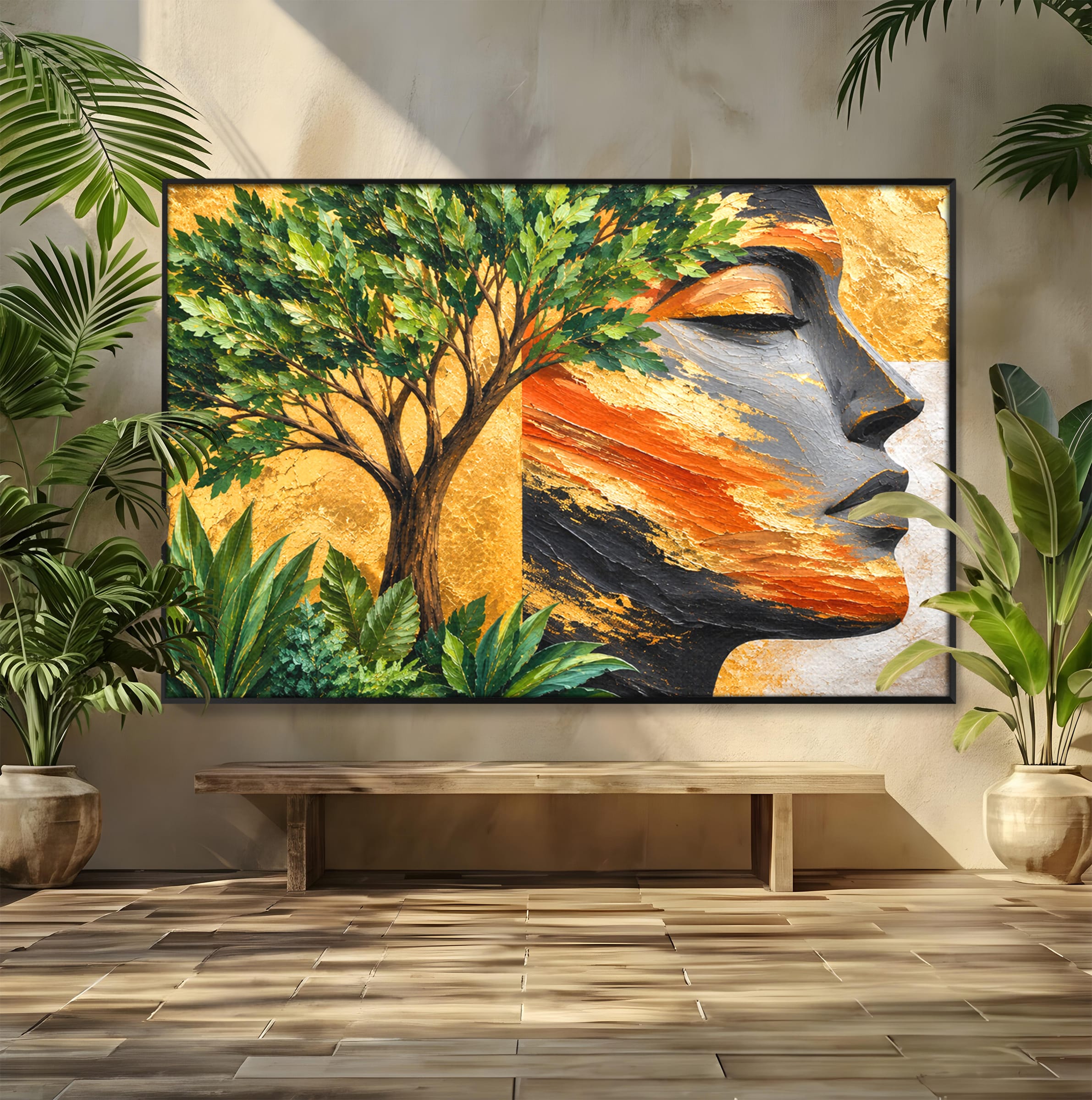 Tablou Canvas Premium LuxCanva® A1898, Portretul Naturii Aurii, Portret, Natura, Arbore, Contemplare, Living, Culori Vibrante