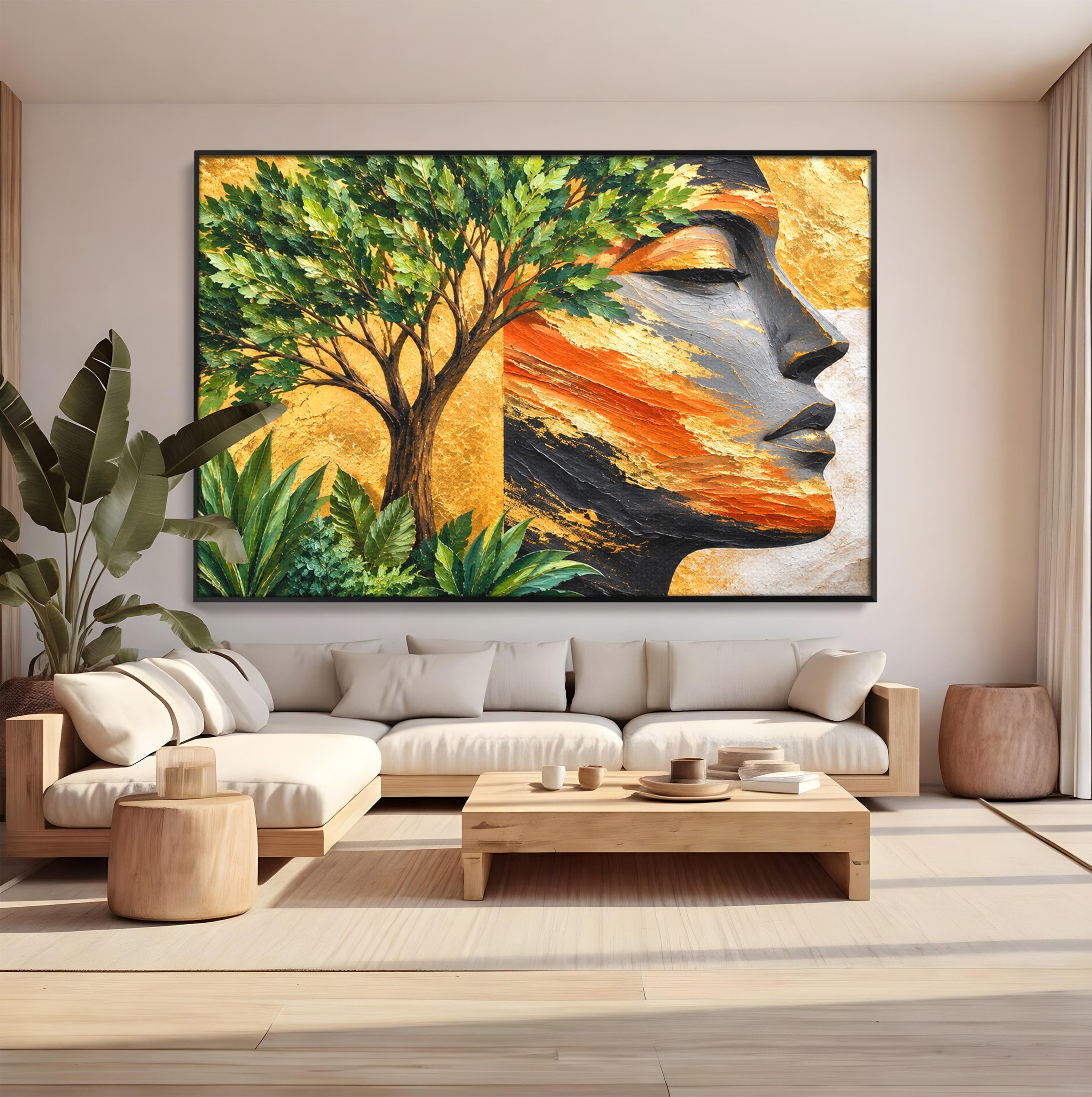 Tablou Canvas Premium LuxCanva® A1898, Portretul Naturii Aurii, Portret, Natura, Arbore, Contemplare, Living, Culori Vibrante