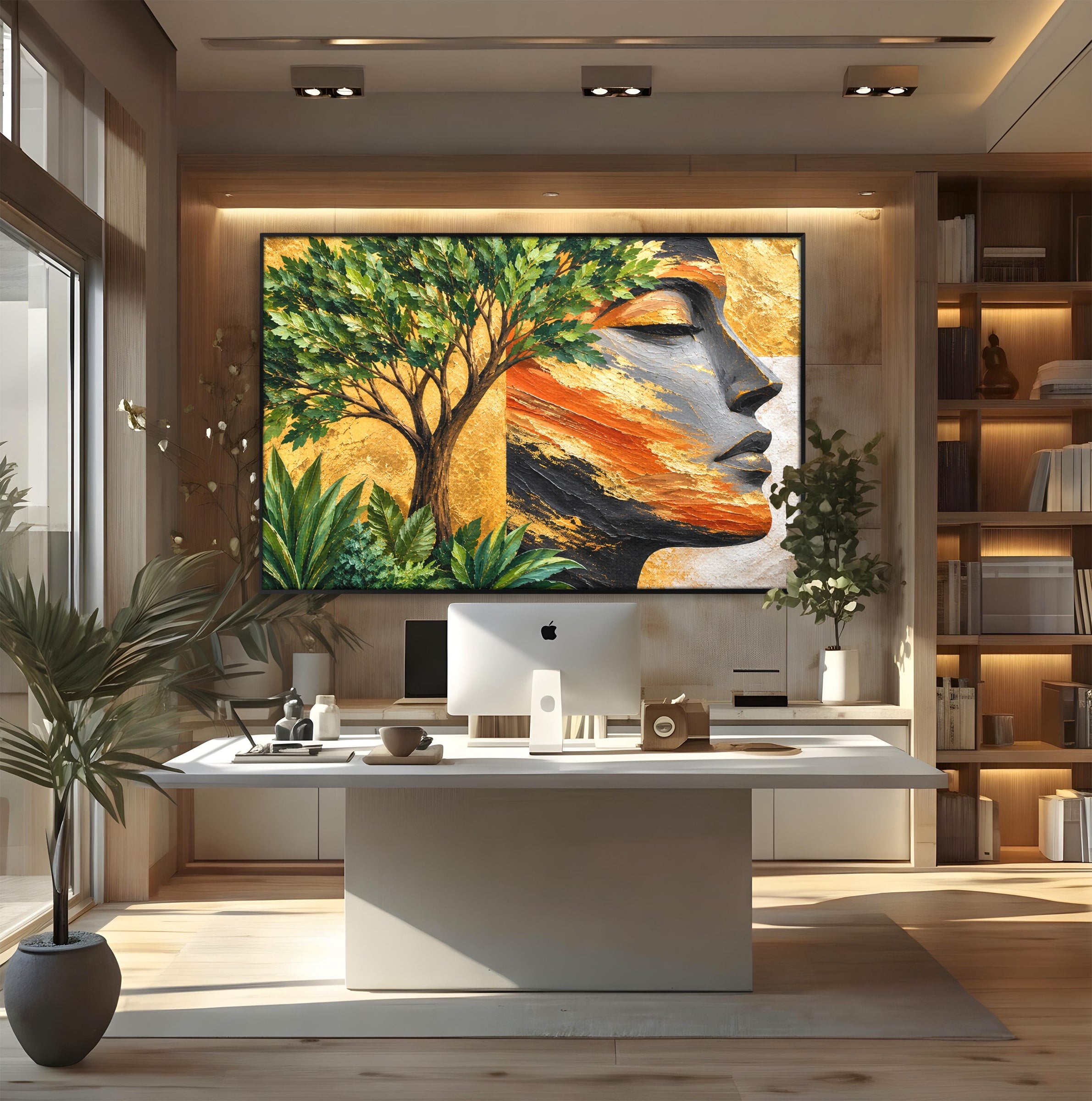 Tablou Canvas Premium LuxCanva® A1898, Portretul Naturii Aurii, Portret, Natura, Arbore, Contemplare, Living, Culori Vibrante