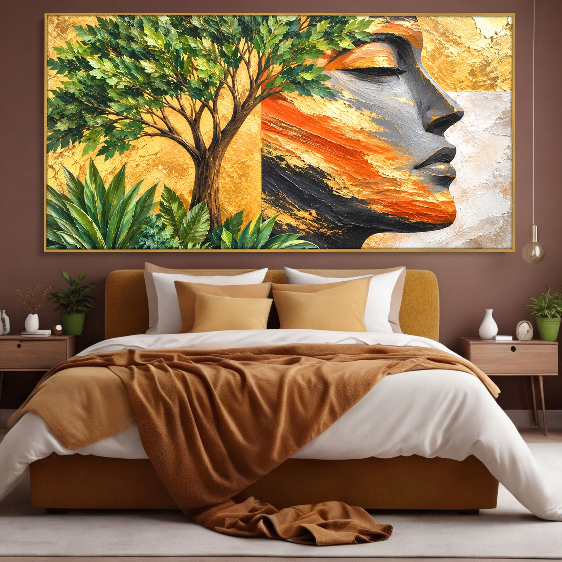 Tablou Canvas Premium LuxCanva® A1898, Portretul Naturii Aurii, Portret, Natura, Arbore, Contemplare, Living, Culori Vibrante