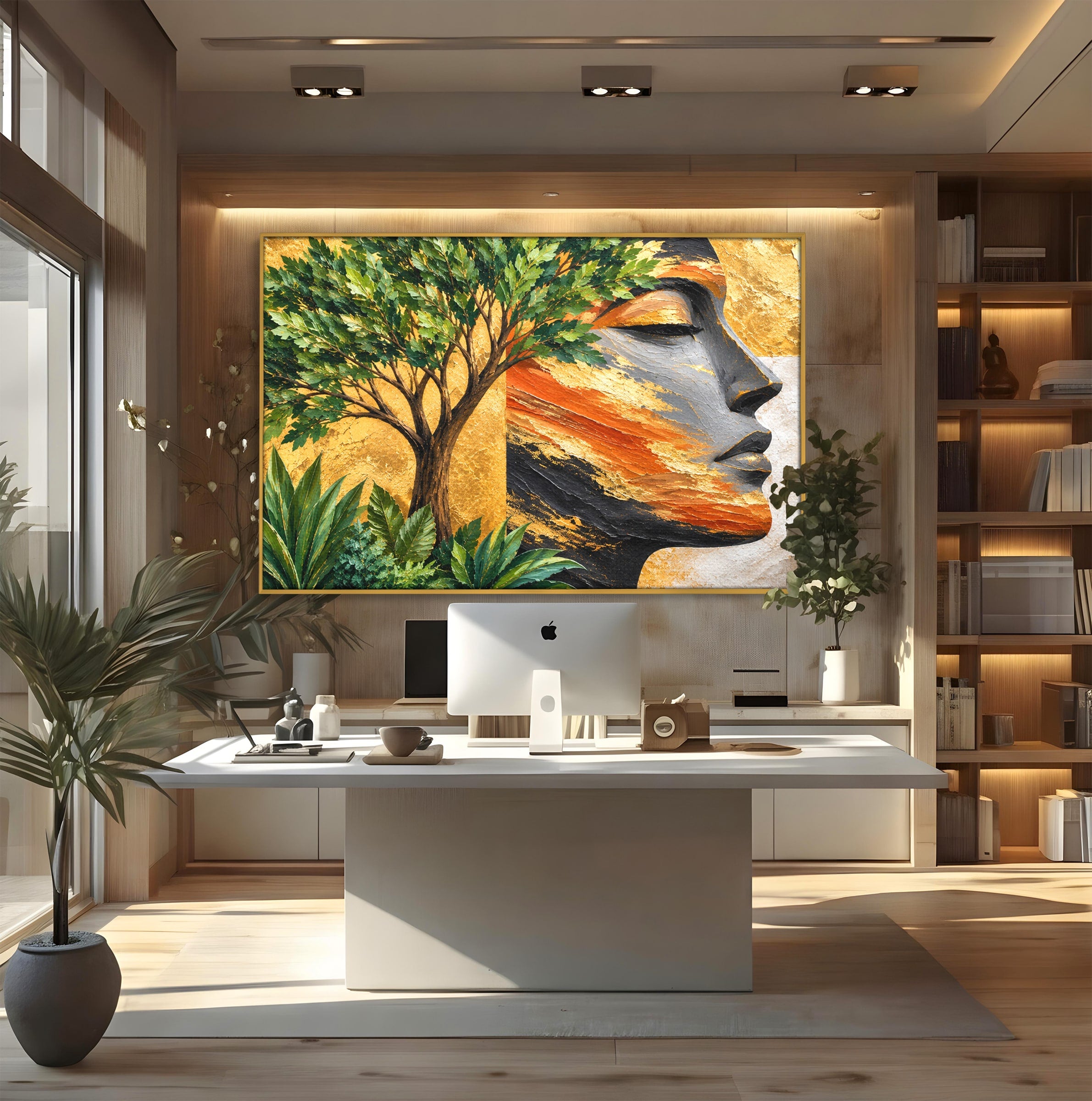 Tablou Canvas Premium LuxCanva® A1898, Portretul Naturii Aurii, Portret, Natura, Arbore, Contemplare, Living, Culori Vibrante