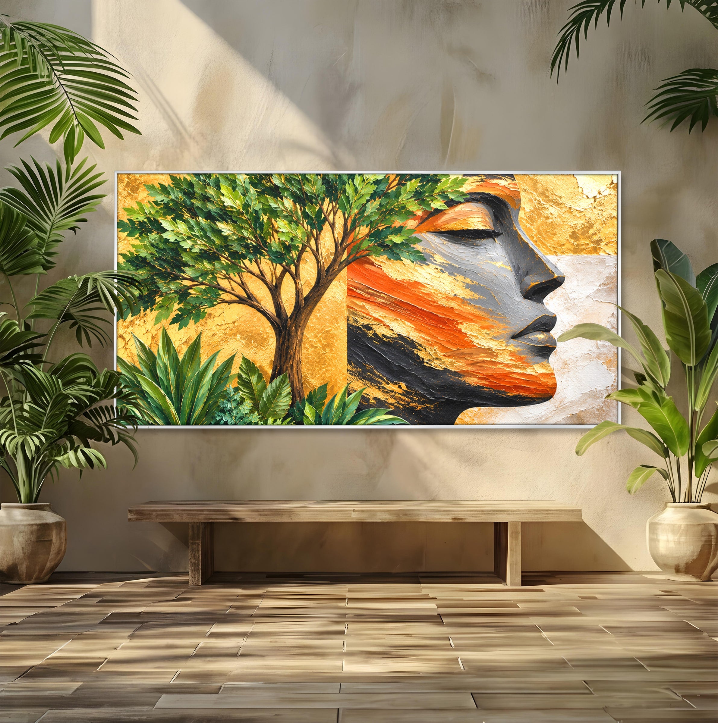 Tablou Canvas Premium LuxCanva® A1898, Portretul Naturii Aurii, Portret, Natura, Arbore, Contemplare, Living, Culori Vibrante
