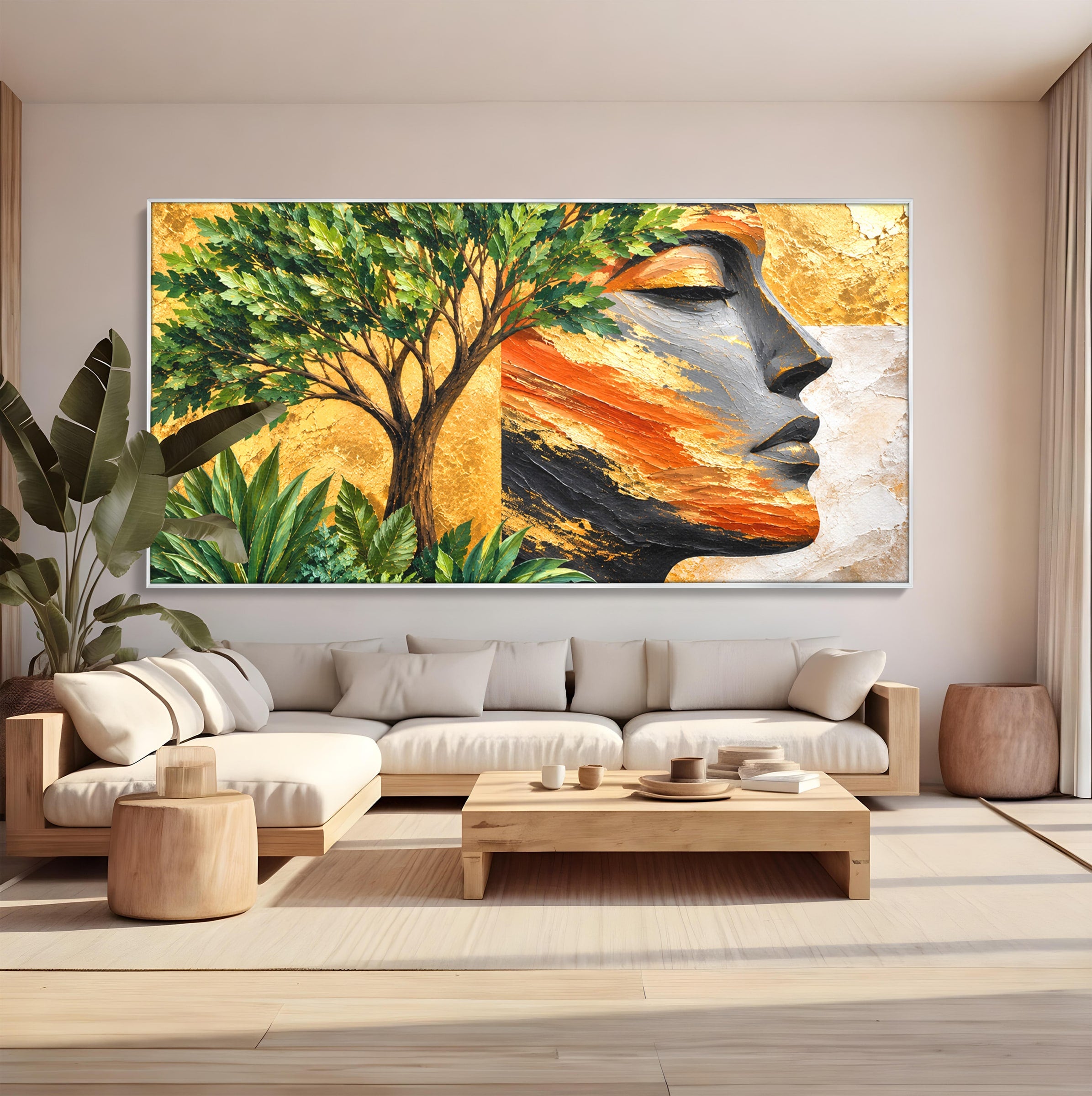 Tablou Canvas Premium LuxCanva® A1898, Portretul Naturii Aurii, Portret, Natura, Arbore, Contemplare, Living, Culori Vibrante