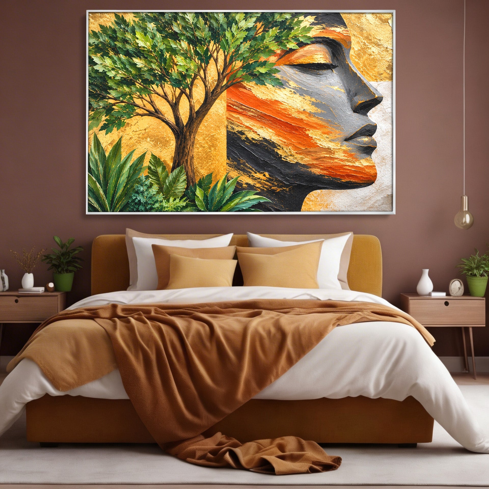 Tablou Canvas Premium LuxCanva® A1898, Portretul Naturii Aurii, Portret, Natura, Arbore, Contemplare, Living, Culori Vibrante