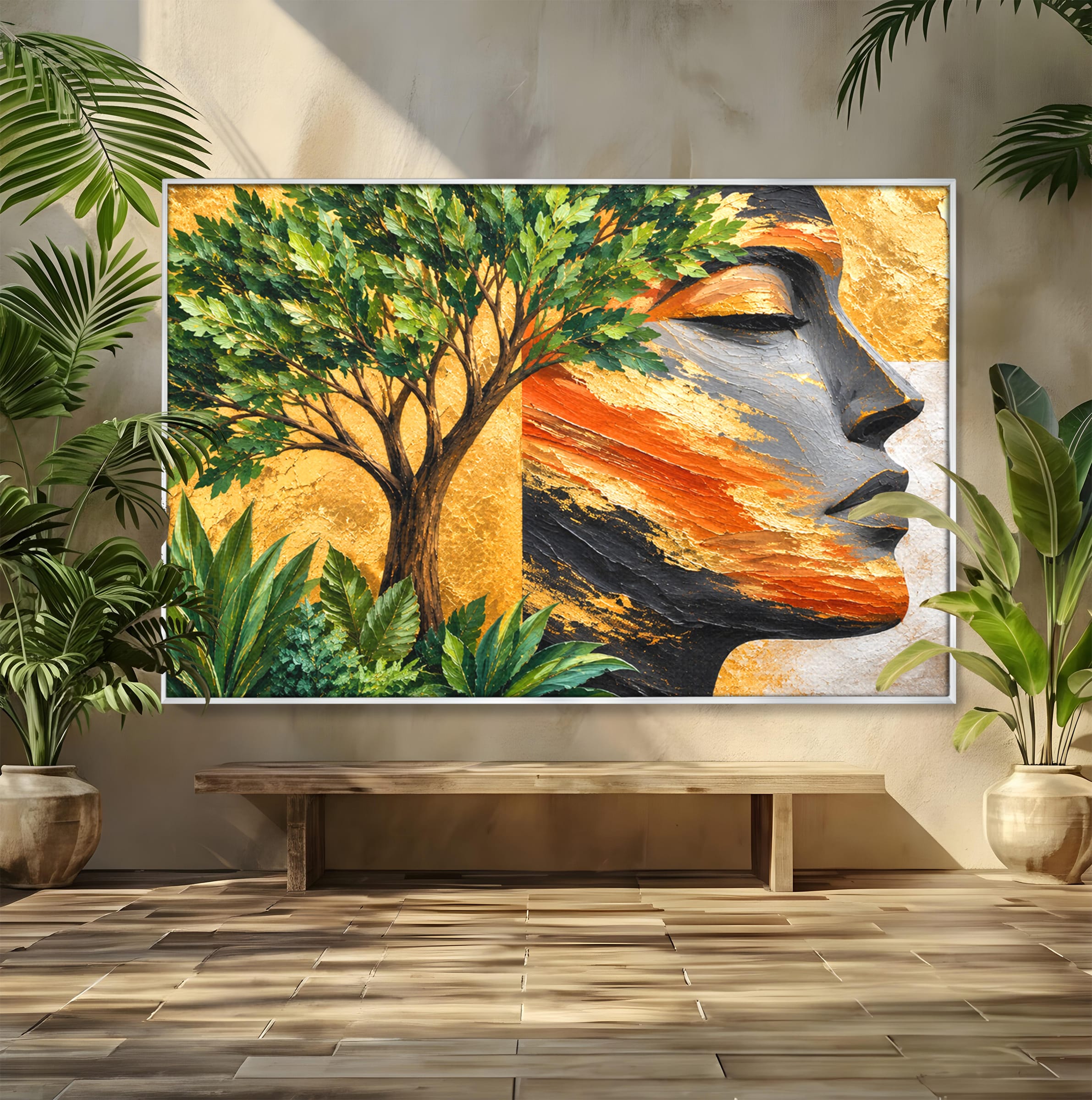 Tablou Canvas Premium LuxCanva® A1898, Portretul Naturii Aurii, Portret, Natura, Arbore, Contemplare, Living, Culori Vibrante