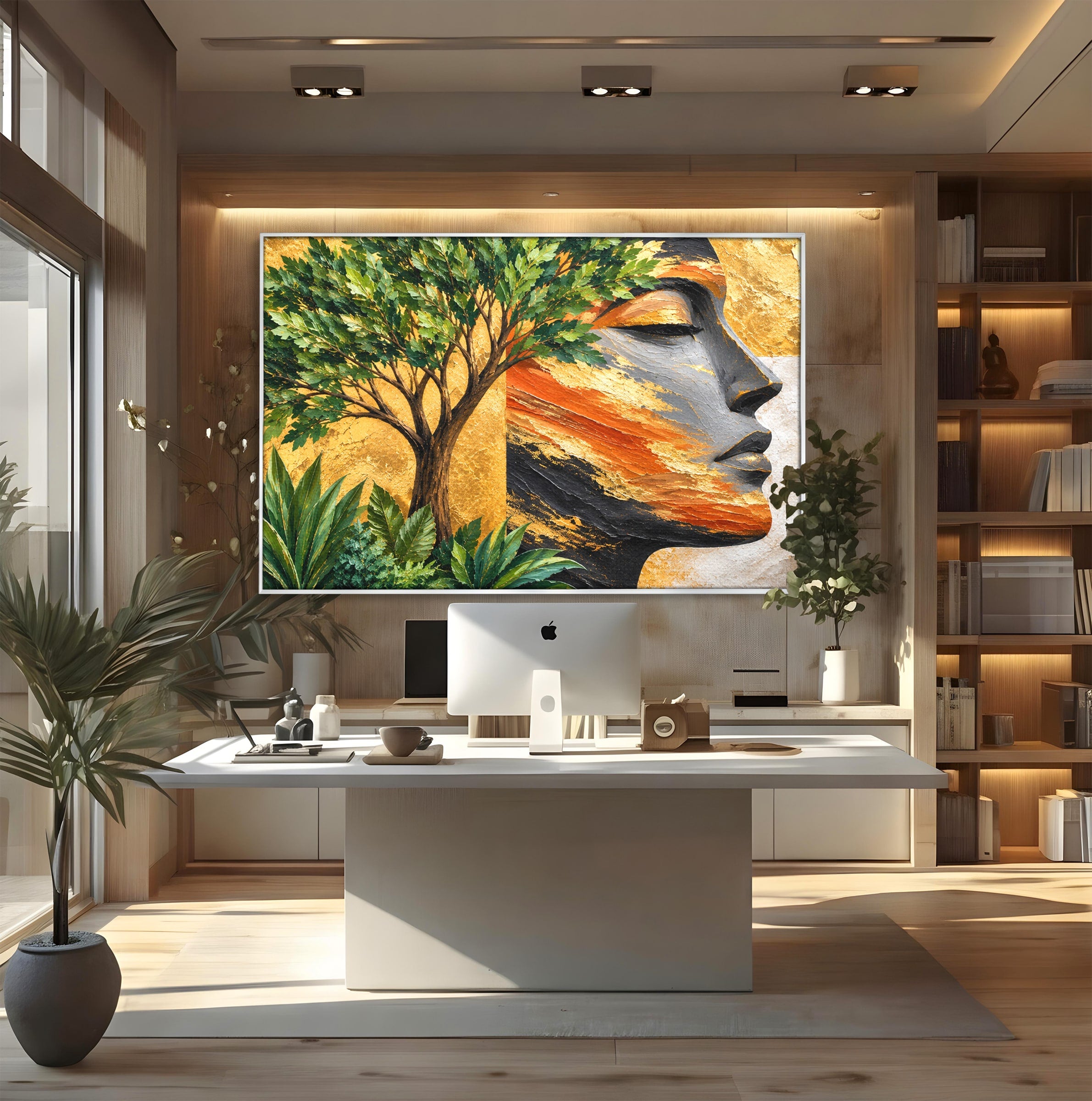 Tablou Canvas Premium LuxCanva® A1898, Portretul Naturii Aurii, Portret, Natura, Arbore, Contemplare, Living, Culori Vibrante