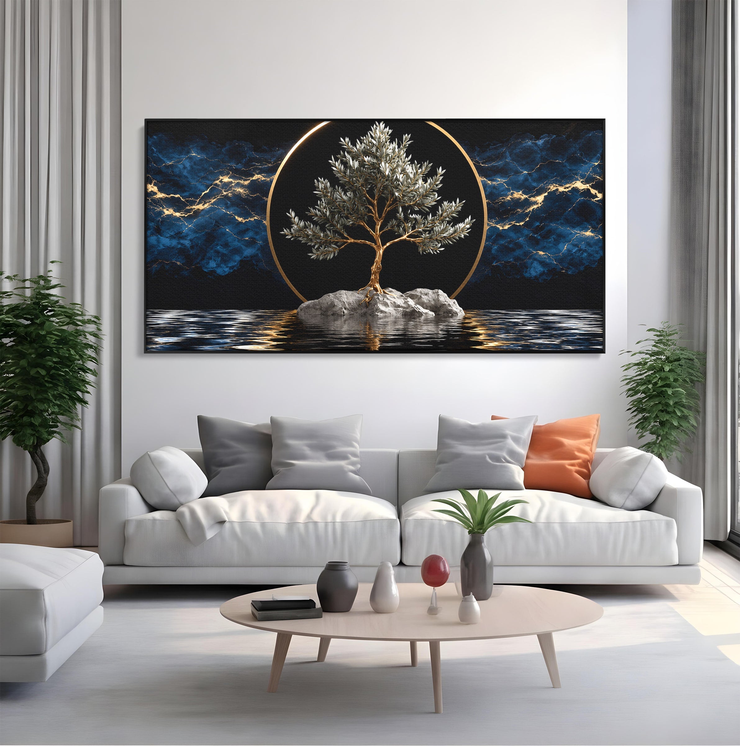 Tablou Canvas Premium LuxCanva® A1899, Copac Mistic Pe Apa, Copac, Apa, Mistic, Peisaj, Living, Culori Vibrante