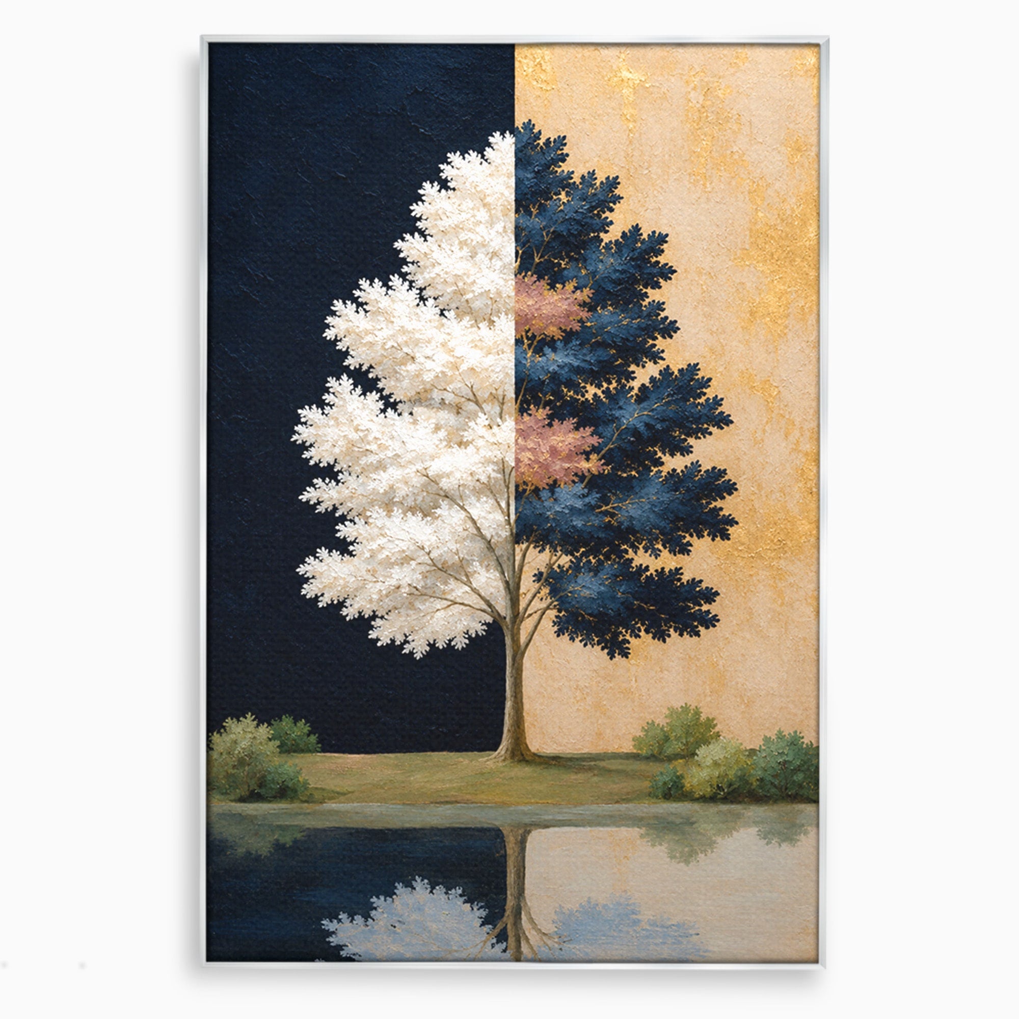 Tablou Canvas Premium LuxCanva® A1900, Copacul Dualitatii, Copac, Reflectie, Dualitate, Natura, Living, Culori Vibrante