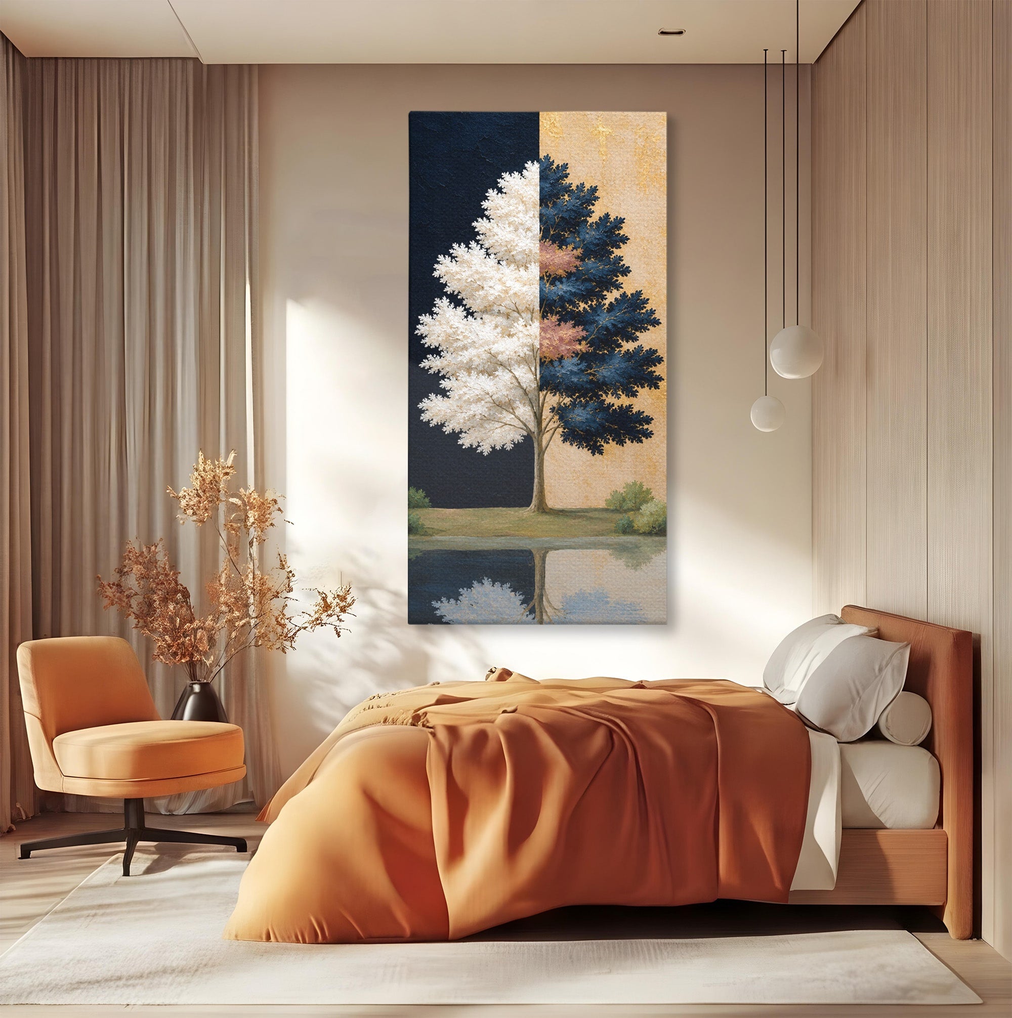 Tablou Canvas Premium LuxCanva® A1900, Copacul Dualitatii, Copac, Reflectie, Dualitate, Natura, Living, Culori Vibrante