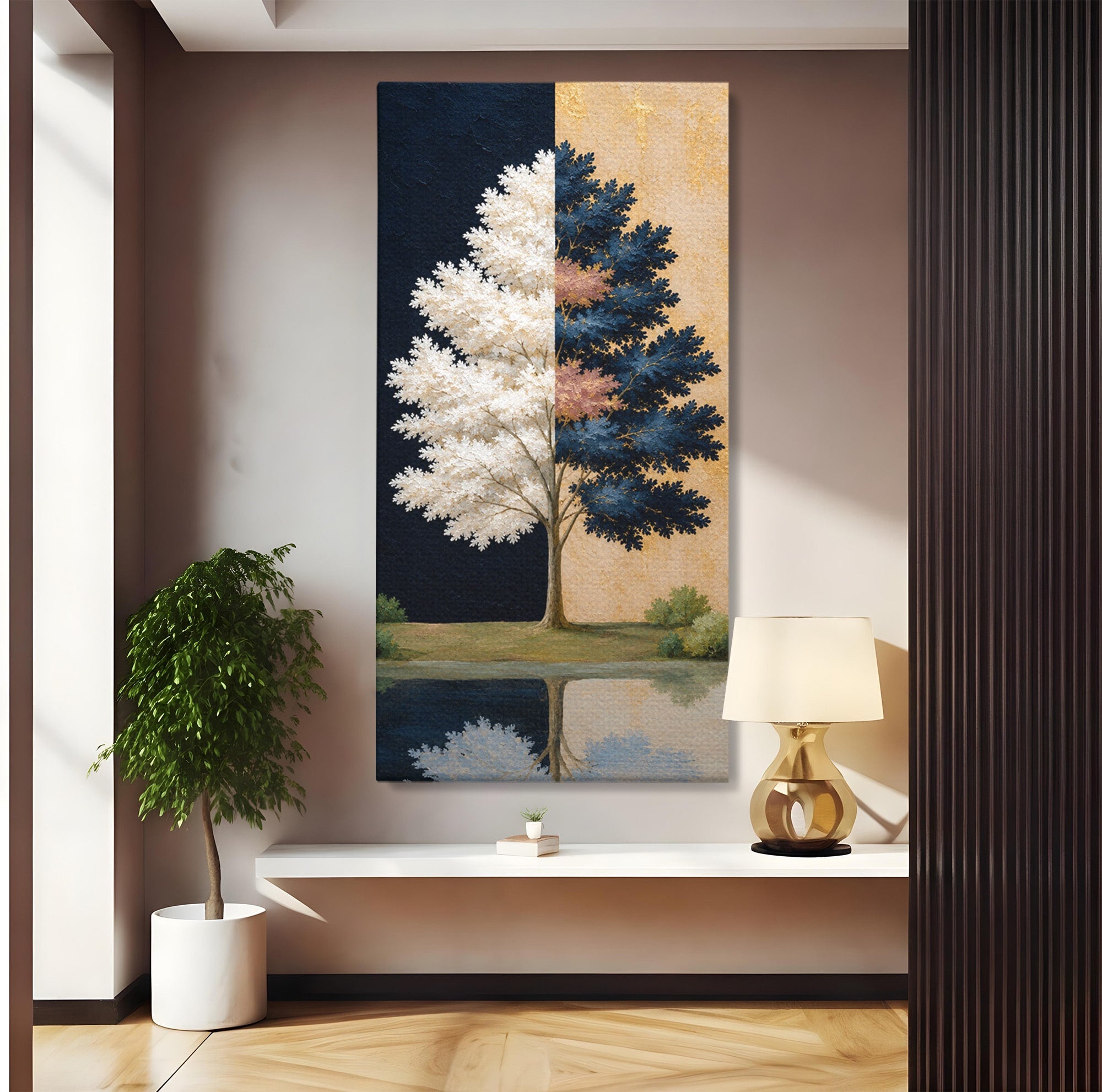 Tablou Canvas Premium LuxCanva® A1900, Copacul Dualitatii, Copac, Reflectie, Dualitate, Natura, Living, Culori Vibrante