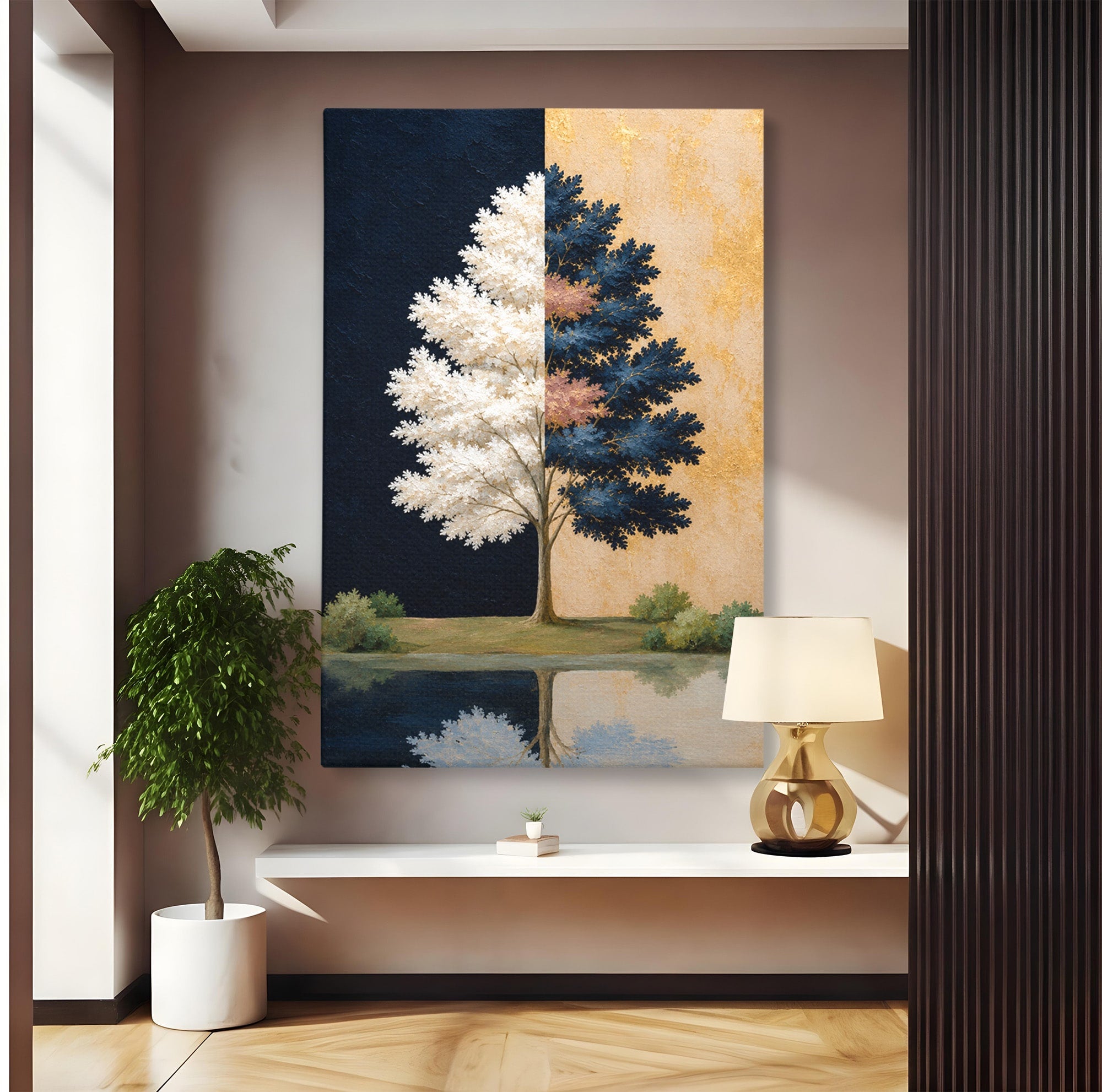 Tablou Canvas Premium LuxCanva® A1900, Copacul Dualitatii, Copac, Reflectie, Dualitate, Natura, Living, Culori Vibrante