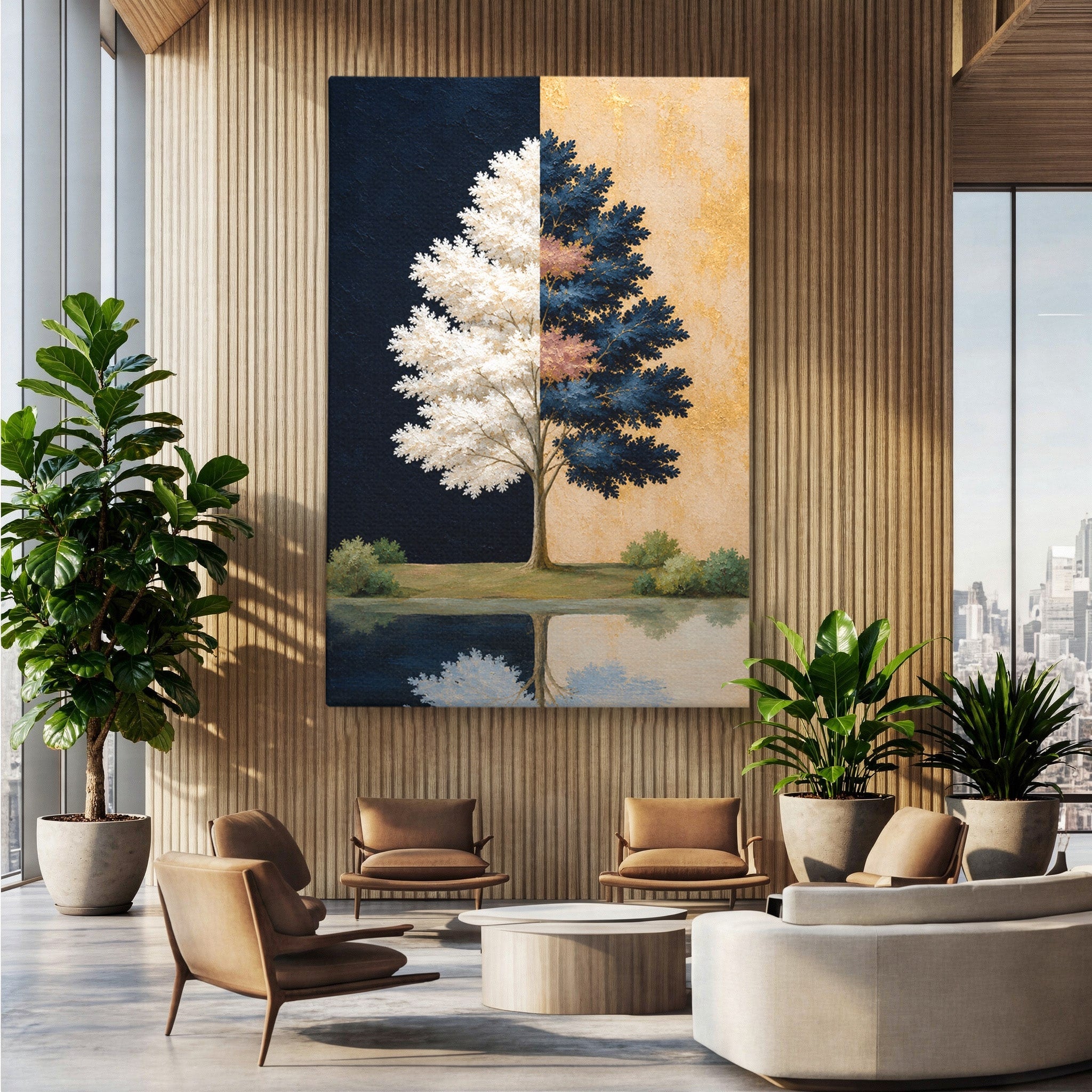 Tablou Canvas Premium LuxCanva® A1900, Copacul Dualitatii, Copac, Reflectie, Dualitate, Natura, Living, Culori Vibrante