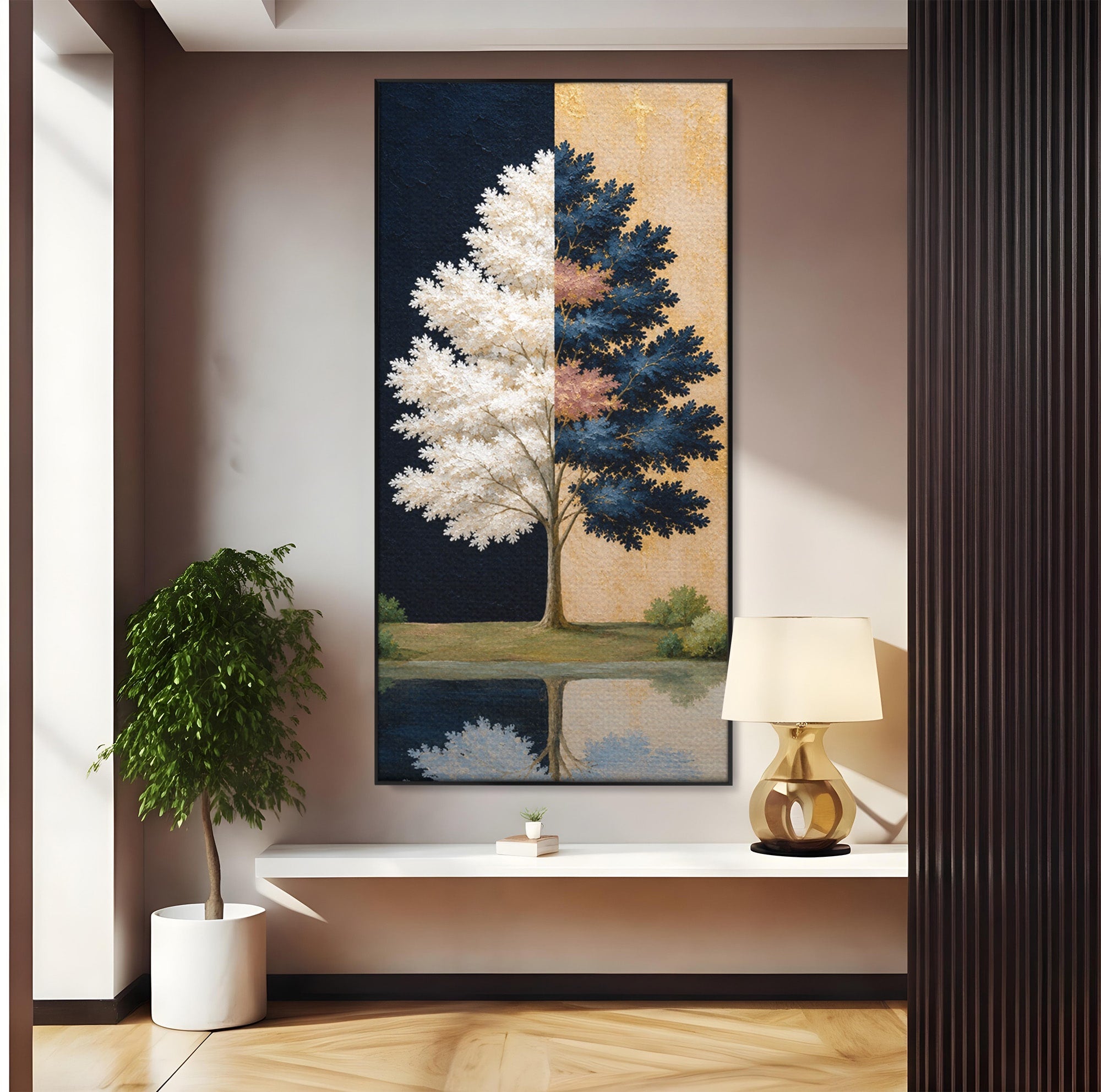 Tablou Canvas Premium LuxCanva® A1900, Copacul Dualitatii, Copac, Reflectie, Dualitate, Natura, Living, Culori Vibrante