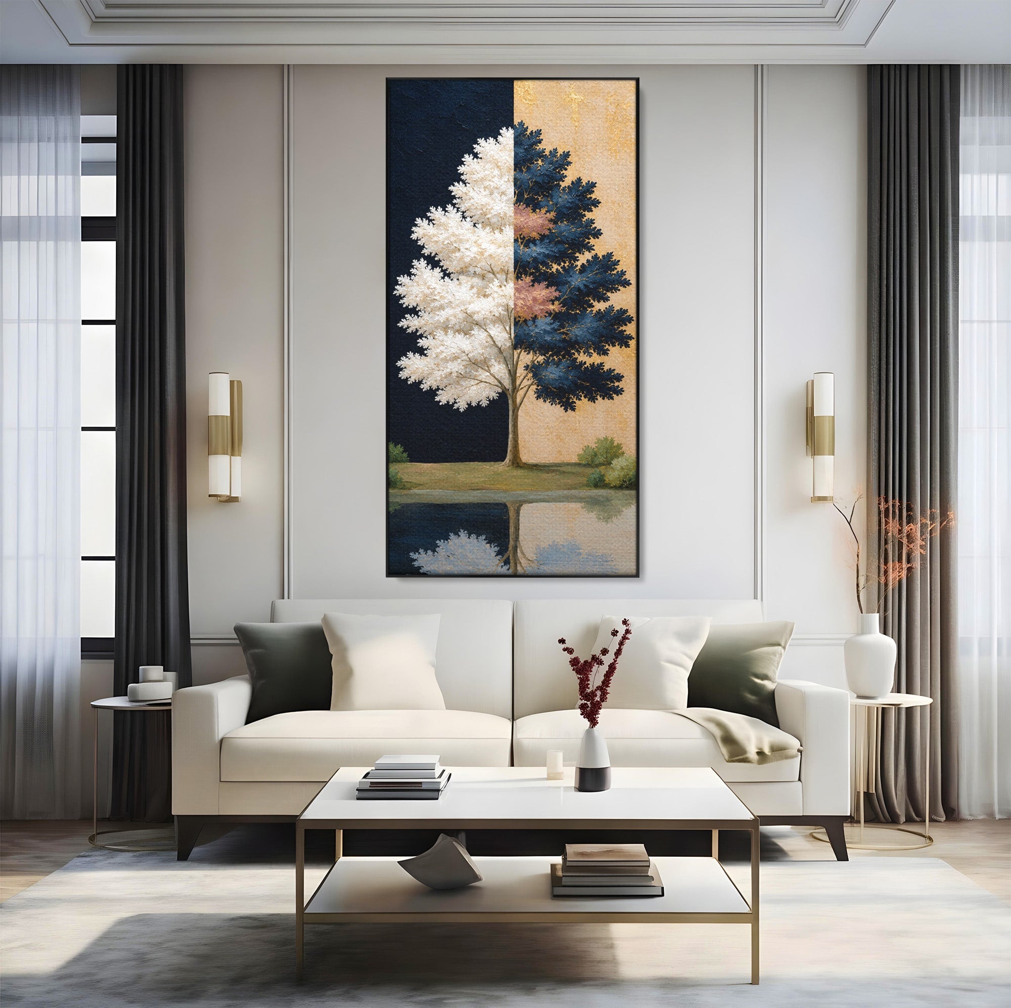 Tablou Canvas Premium LuxCanva® A1900, Copacul Dualitatii, Copac, Reflectie, Dualitate, Natura, Living, Culori Vibrante
