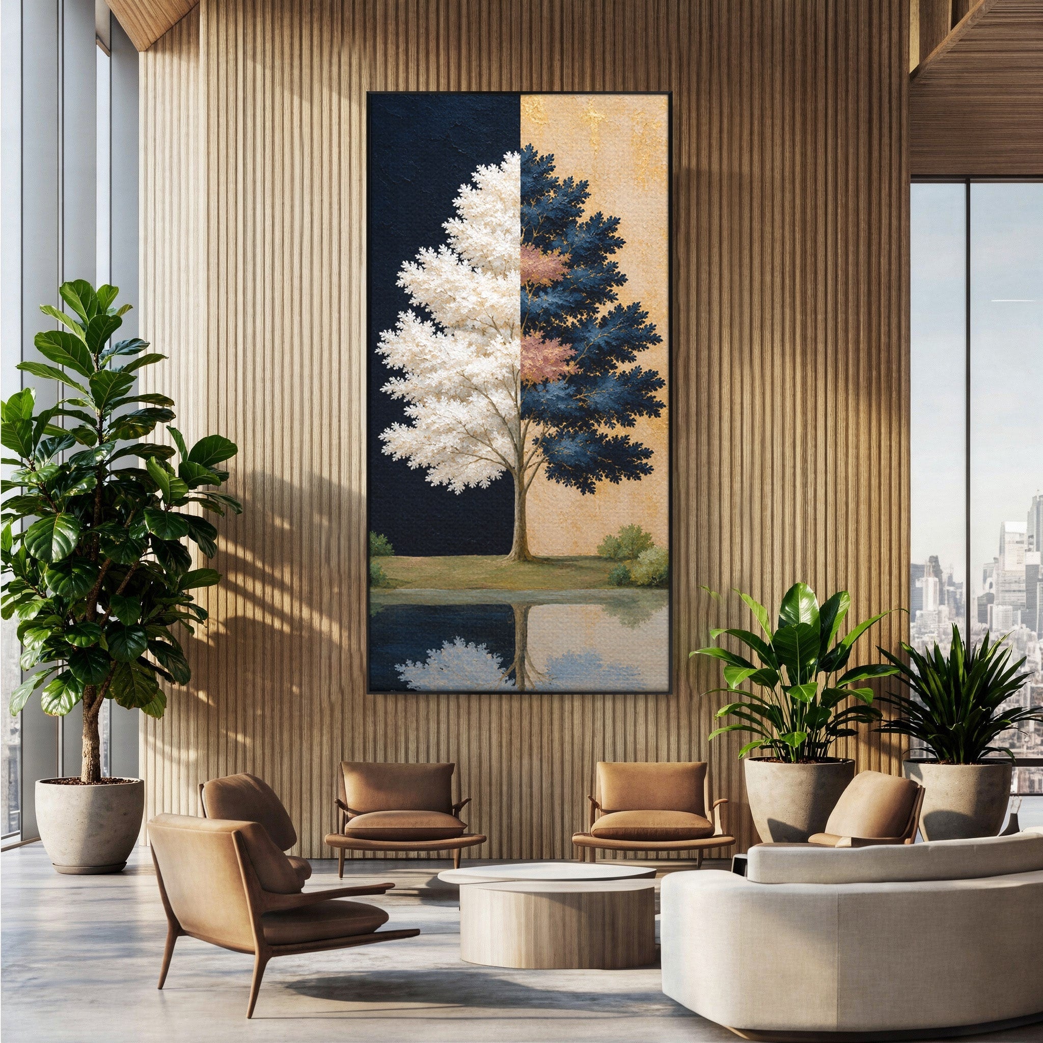 Tablou Canvas Premium LuxCanva® A1900, Copacul Dualitatii, Copac, Reflectie, Dualitate, Natura, Living, Culori Vibrante