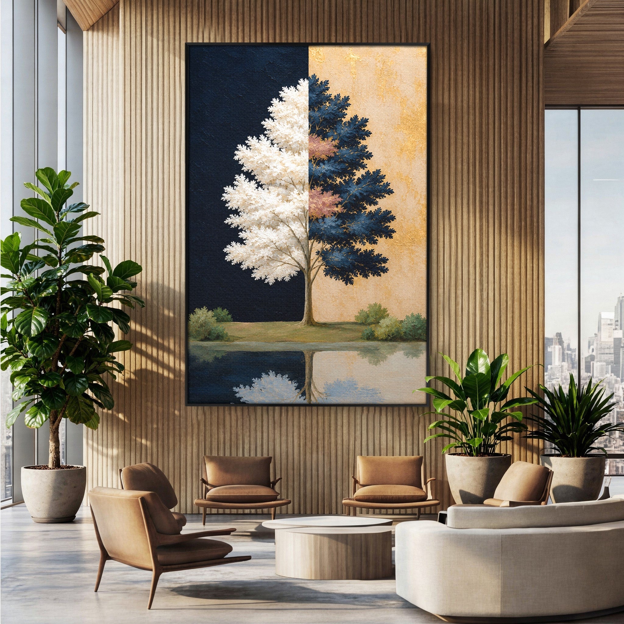 Tablou Canvas Premium LuxCanva® A1900, Copacul Dualitatii, Copac, Reflectie, Dualitate, Natura, Living, Culori Vibrante
